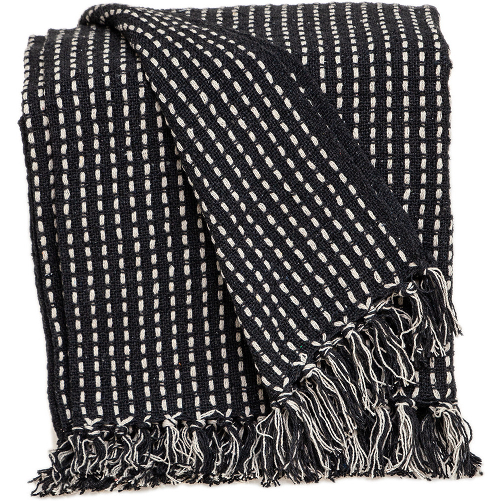 Black And White Handloom Woven Throw Blanket