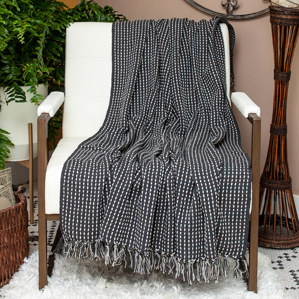 Black And White Handloom Woven Throw Blanket