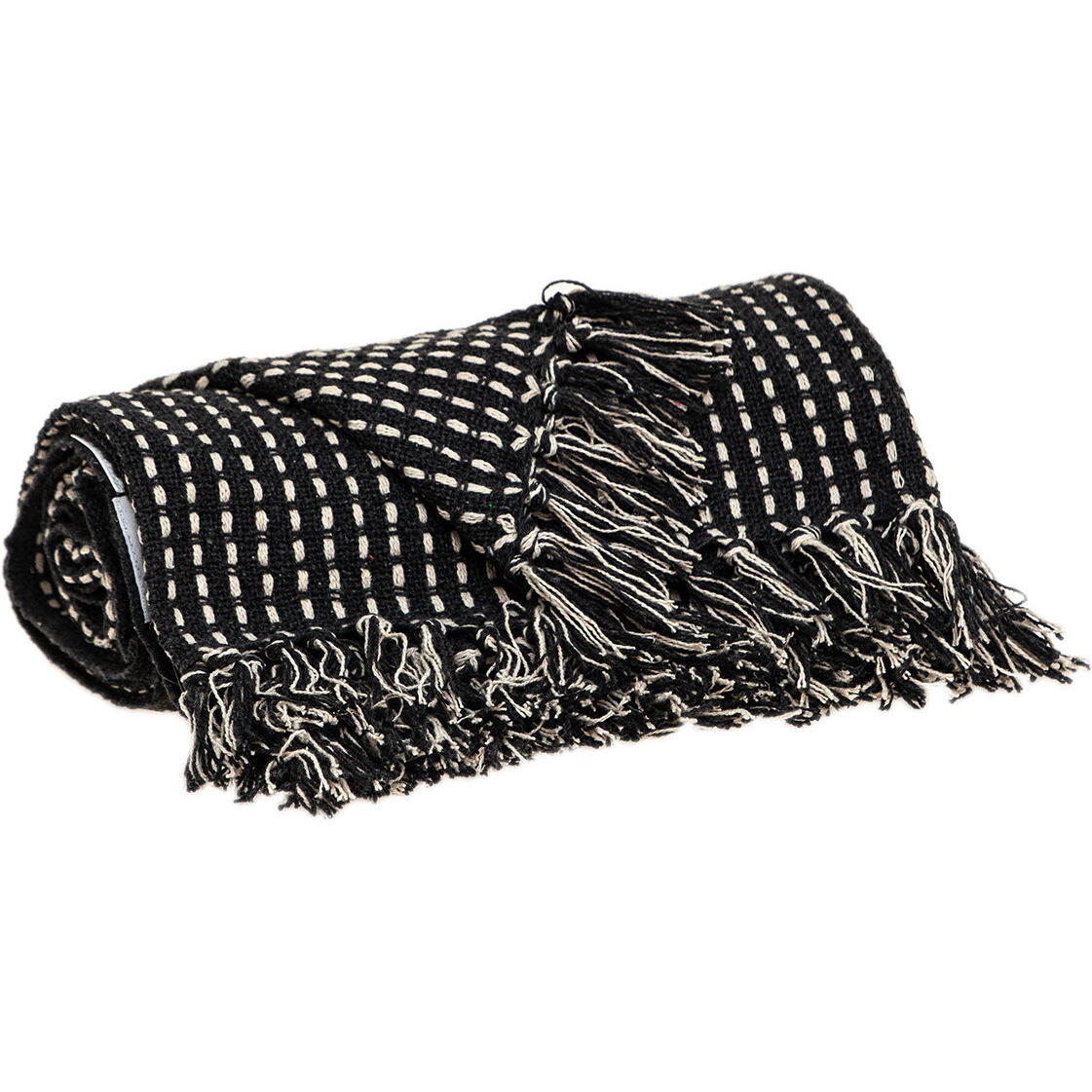 Black And White Handloom Woven Throw Blanket