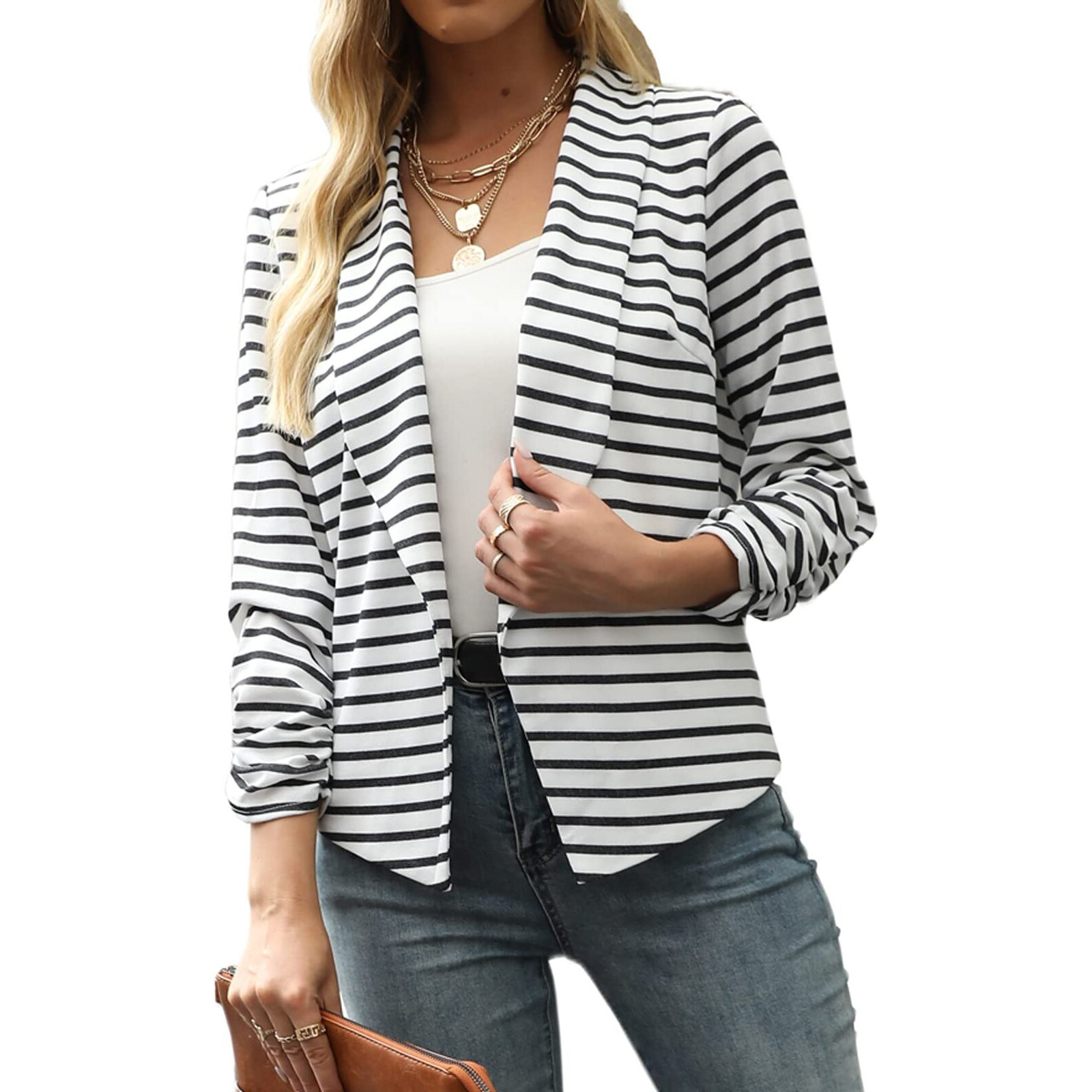 Menxx-Largepogtmm Blazer Jackets For Women Business Plus Size Casual Work Blazer Outfits(White Stripes,Xxl) ' ' }