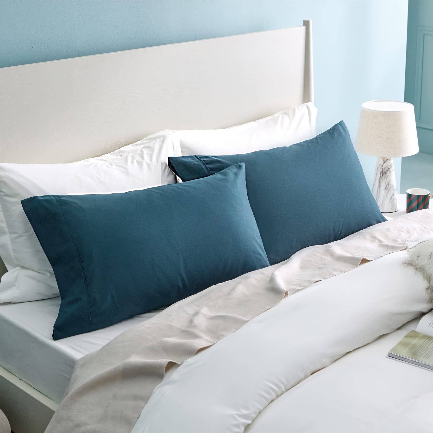 Bedsure Pillowcases Standard Size Set Of 2 - Navy Standard Pillow Cases 2 Pack 20 X 26 Inches, Brushed Microfiber, Pillow Case Covers With Envelop Closure
