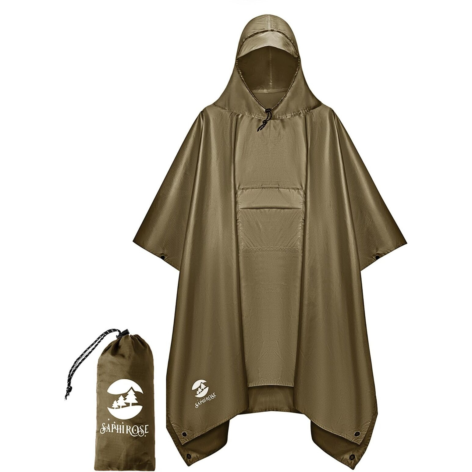 Saphirose Extra Thick Hooded Rain Poncho Double Layer Waterproof Raincoat Jacket For Men Women Adults