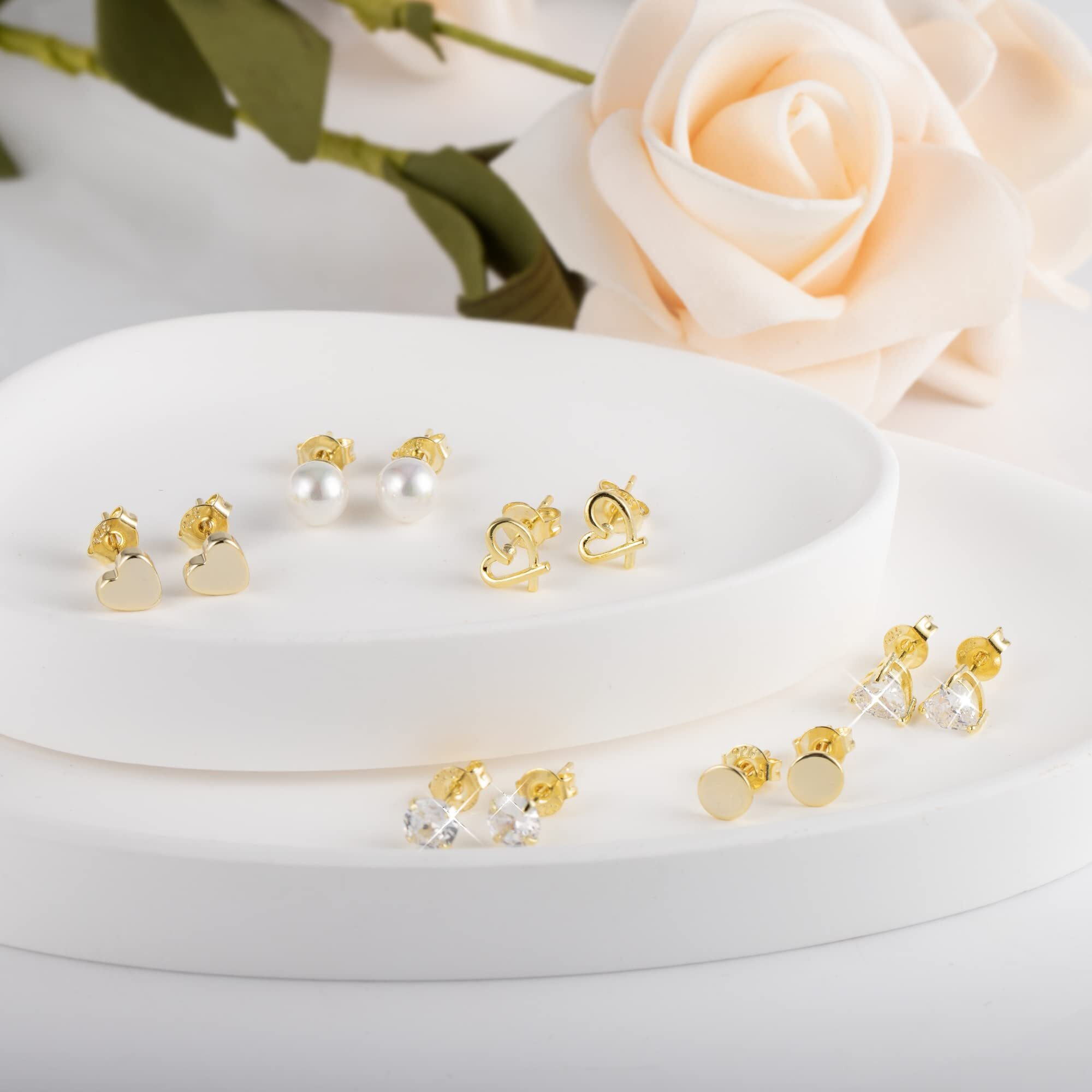 Stud Earring Sets For Multiple Piercing Gold Stud Earrings Set For Women 14K Gold Plated Heart Stud Earrings(6 Styles)