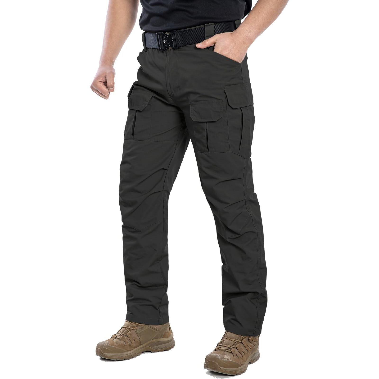 Navekull Men 's Outdoor Tactical Pants Rip Stop Lightweight Waterproof Military Combat Cargo Work Hiking Pants Black