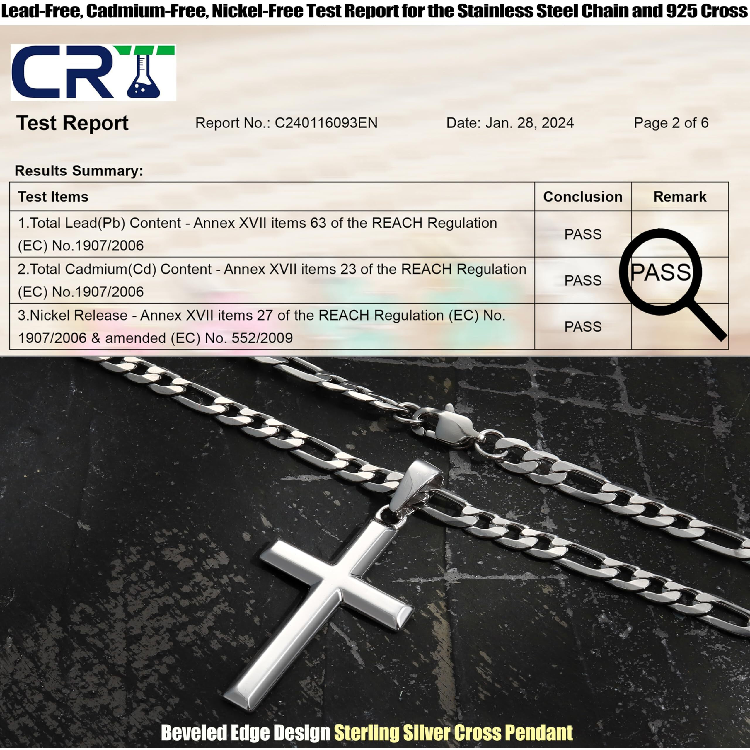 Milacolato 925 Sterling Silver Cross Necklace For Men Women, 5Mm Durable Stainless Steel Diamond-Cut Figaro Chain With Big Beveled Edge Sterling Silver Cross Pendant, Mens Silver Crucifix Cross Necklaces Jewelry 18 Inches