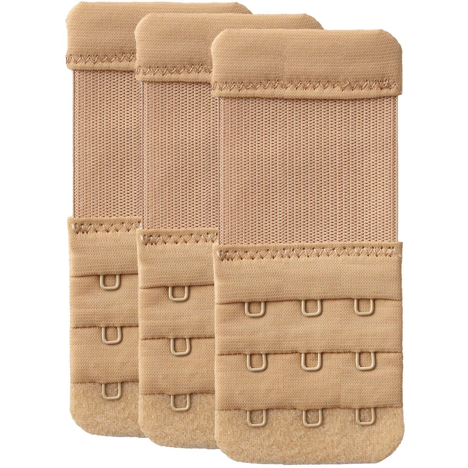 Yarbar Bra Extender 3 Hook Womens Bra Strap Extenders Pack Of 3 Soft Comfortable (Beige, 12 Inch Spacing)
