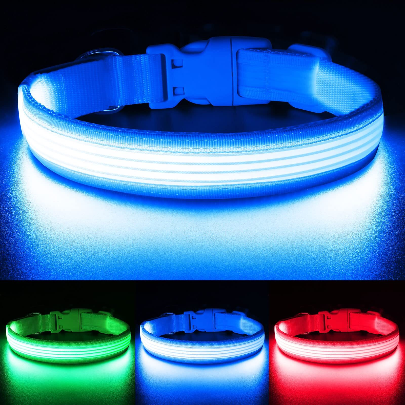 Yfbrite Light Up Dog Collar, Usb Rechargeable Led Puppy Collar Super Bright Adjustable Glowing Dog Lights For Night Walking (Design-2- Blue, Large)