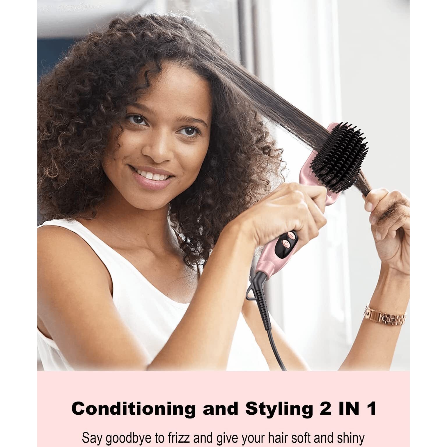 Landot Ceramic Hair Straightener Brush Negative Ion Heated Straightening Brush For Smooth Frizz-Free Hair - Dual Voltage 100-240V Fast Heating Ajustable Temp 250F-450F