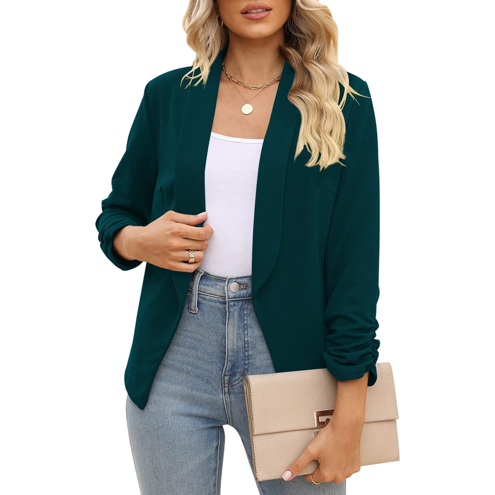 Menxx-Largegreen Blazer Women Casual Work Business Blazer For Women Bleizer Sport Jacket (Dark Green, Xl) ' ' }