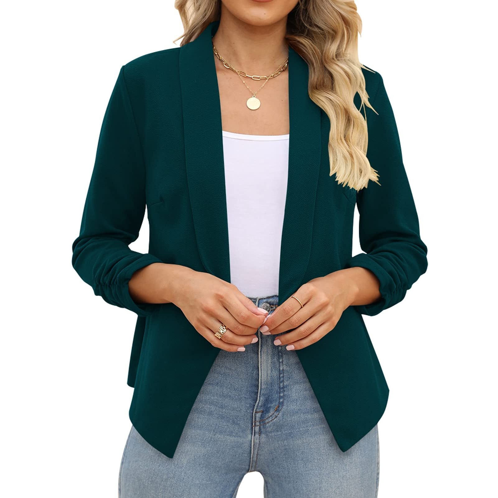 Menxx-Largegreen Blazer Women Casual Work Business Blazer For Women Bleizer Sport Jacket (Dark Green, Xl) ' ' }