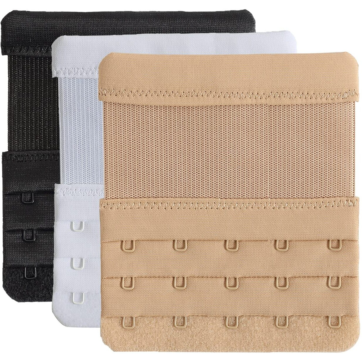 Yarbar Bra Extender 5 Hook, Elastic Comfortable Bra Extension Strap, 3 Pieces Multicolor