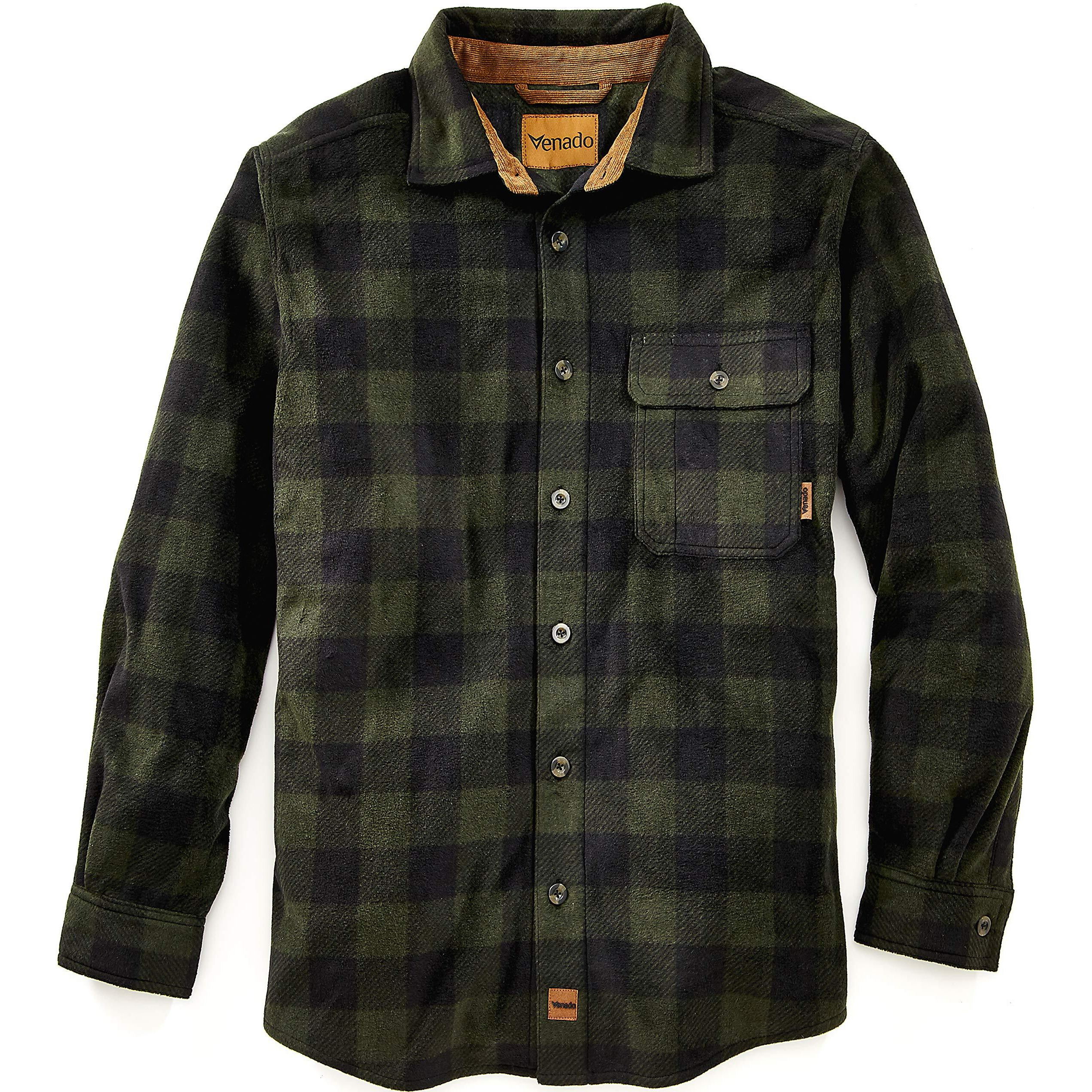 Venado Mens Plaid Shirts For Men - Heavyweight Buffalo Plaid Fleece Shirt - Soft (Plaid Woodland, X-Large)