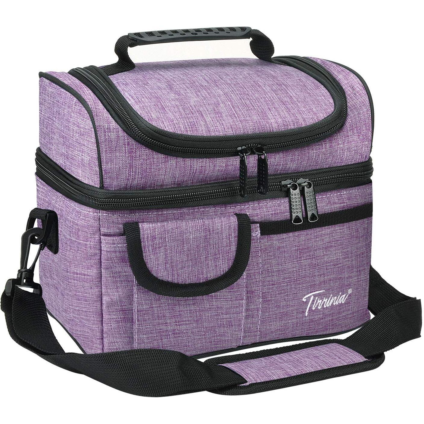 Tirrinia Insulated Lunch Bag, Leakproof Thermal Bento Cooler Tote For Women And Men, Dual Compartment With Shoulder Strap, 102 X 75 X 9, Purple