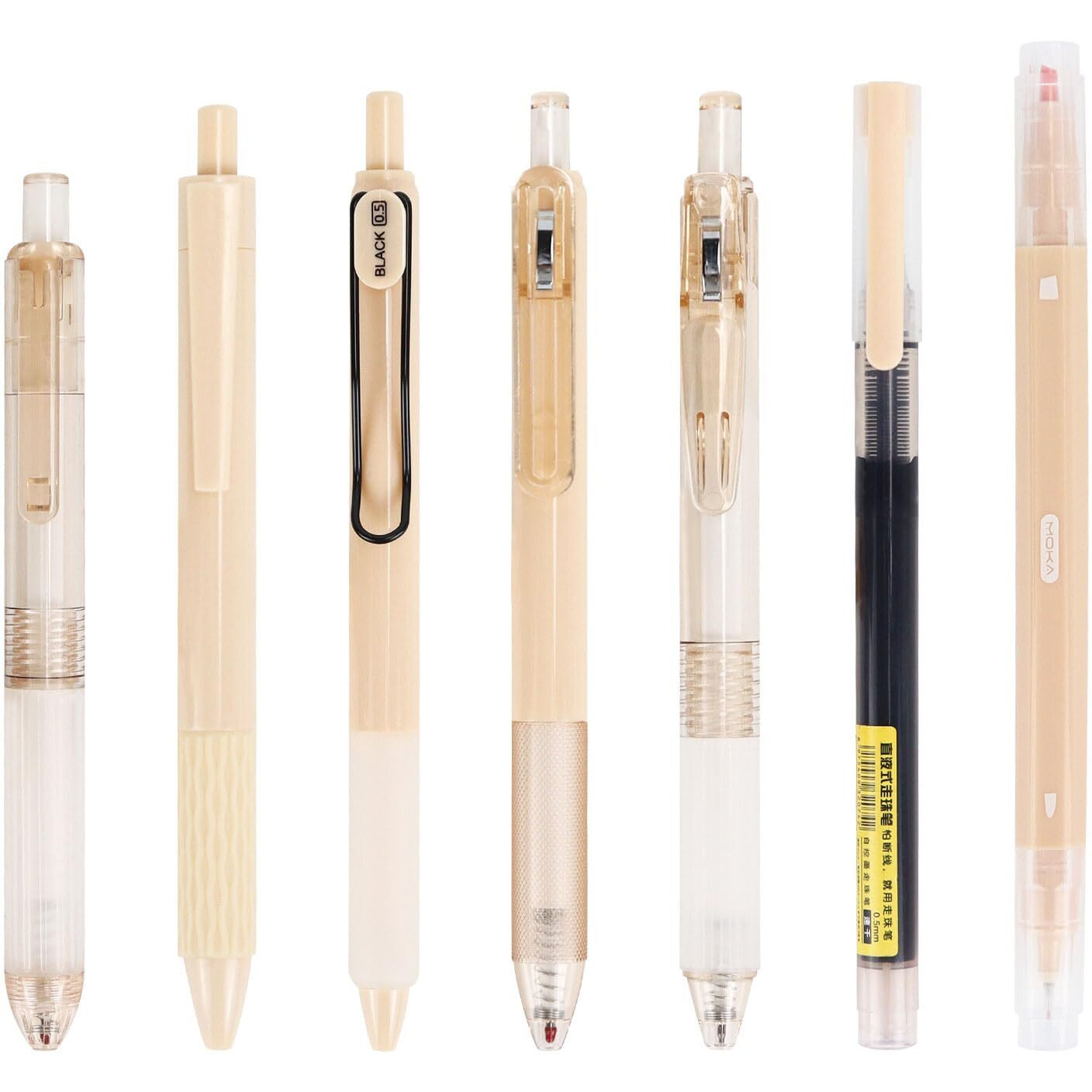 Buqoo Gel Pens Set, 5 Pack Retractable Gel Ink Pens 0.5Mm Fine Points Pens Various Styles Of Gel Pens With 1 Highlighter For Drawing Writing Planner School Supplies (Brownish Red Color)