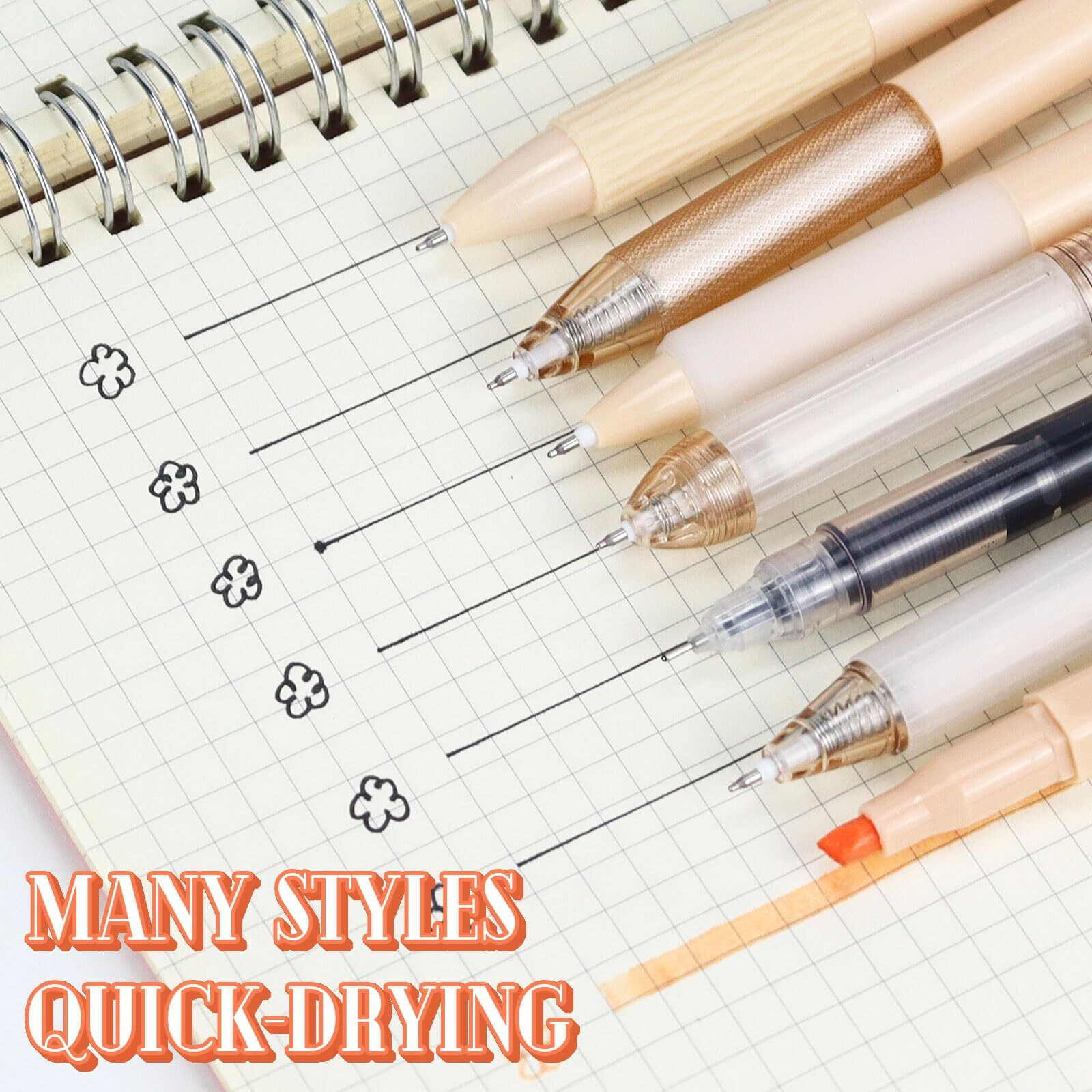 Buqoo Gel Pens Set, 5 Pack Retractable Gel Ink Pens 0.5Mm Fine Points Pens Various Styles Of Gel Pens With 1 Highlighter For Drawing Writing Planner School Supplies (Brownish Red Color)