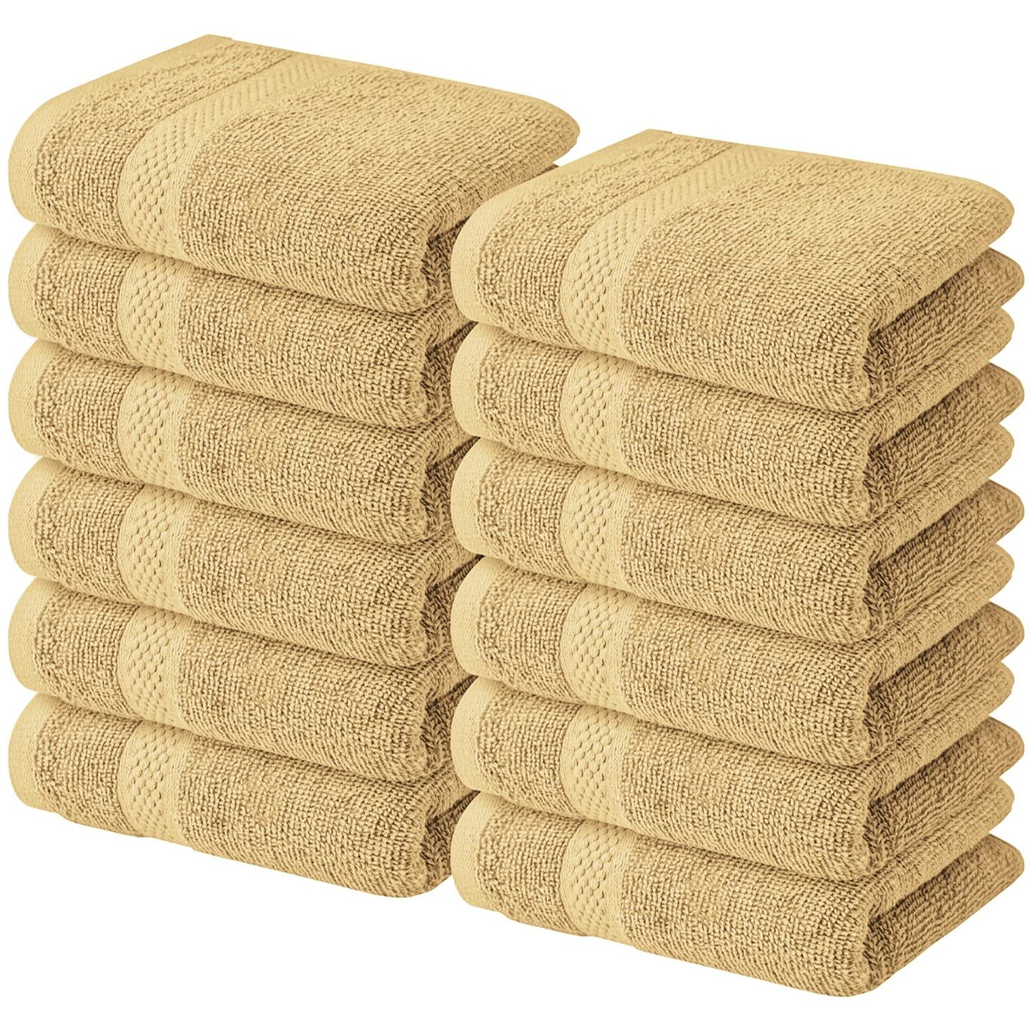 Infinitee Xclusives Premium Beige Washcloths Set - Pack Of 12, 13X13 Inches 100 Cotton Wash Cloths For Your Body And Face Towels, Kitchen Dish Towels And Rags, Baby Washcloth