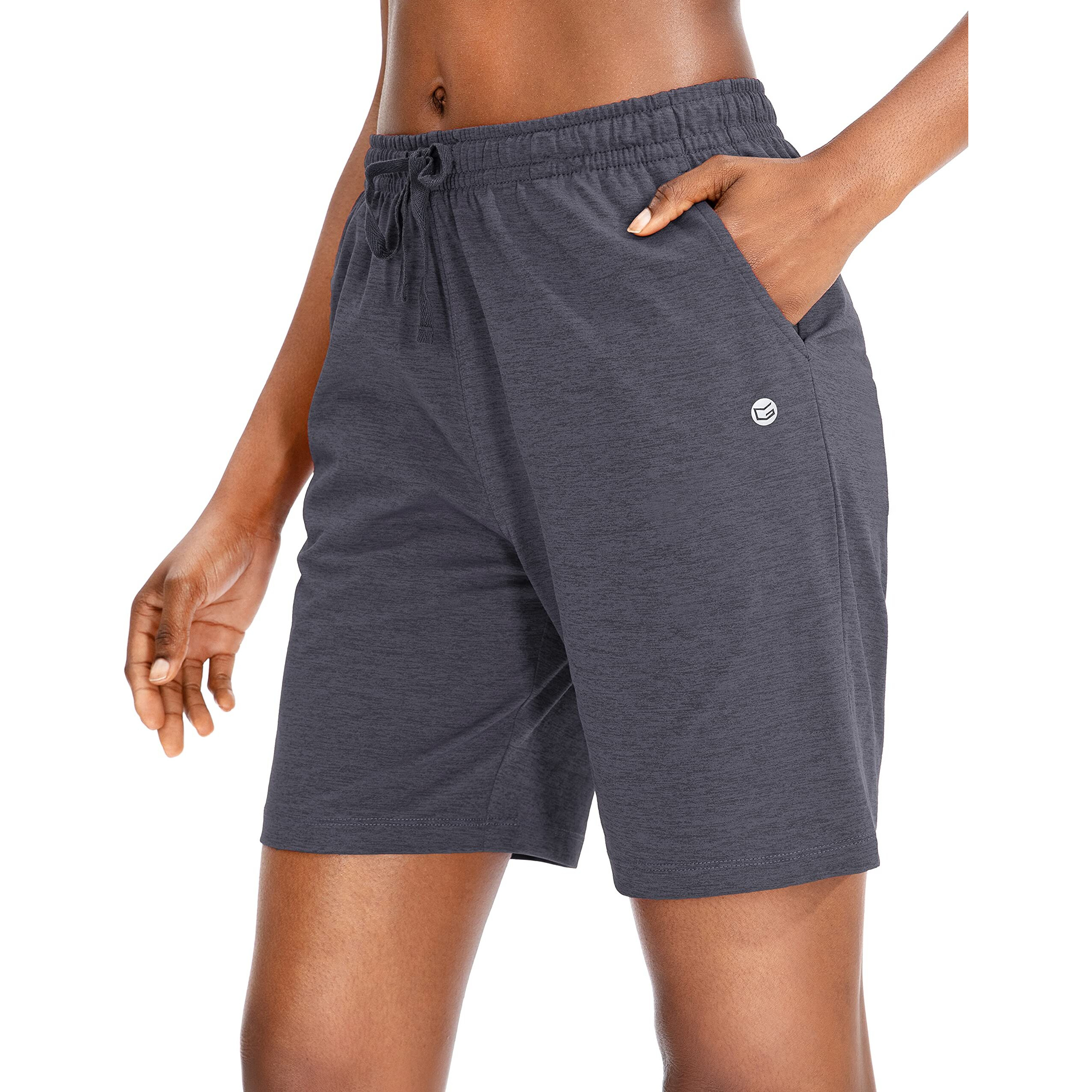 G Gradual Womens Bermuda Shorts Jersey Shorts With Deep Pockets 7 Long Shorts For Women Lounge Walking Athletic (Charcoal, Large)
