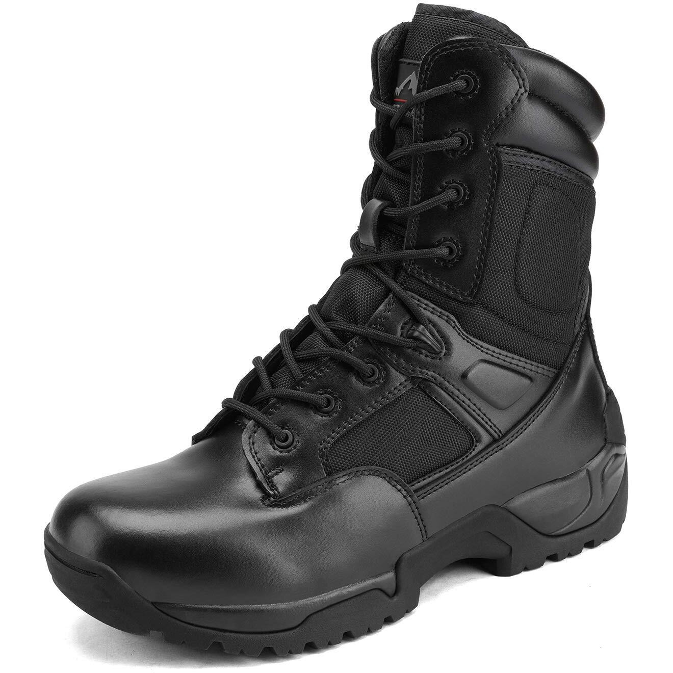 Nortiv 8 Mens Military Tactical Work Boots Side Zip Hiking Motorcycle Combat Boots Black 15 Wide Response-W