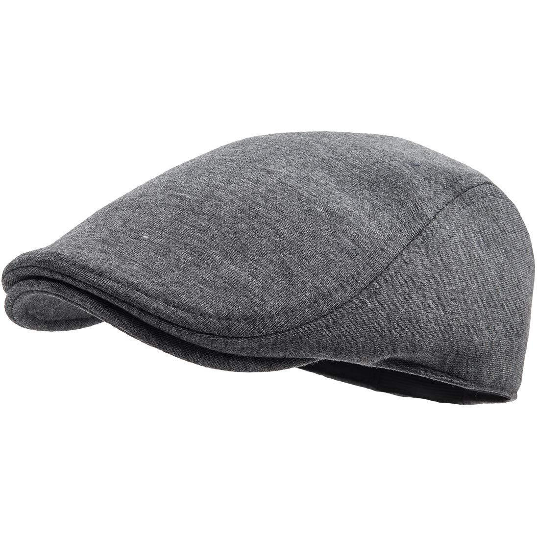 Feinion Men Cotton Newsboy Cap Soft Fit Cabbie Hat (Dark Grey)
