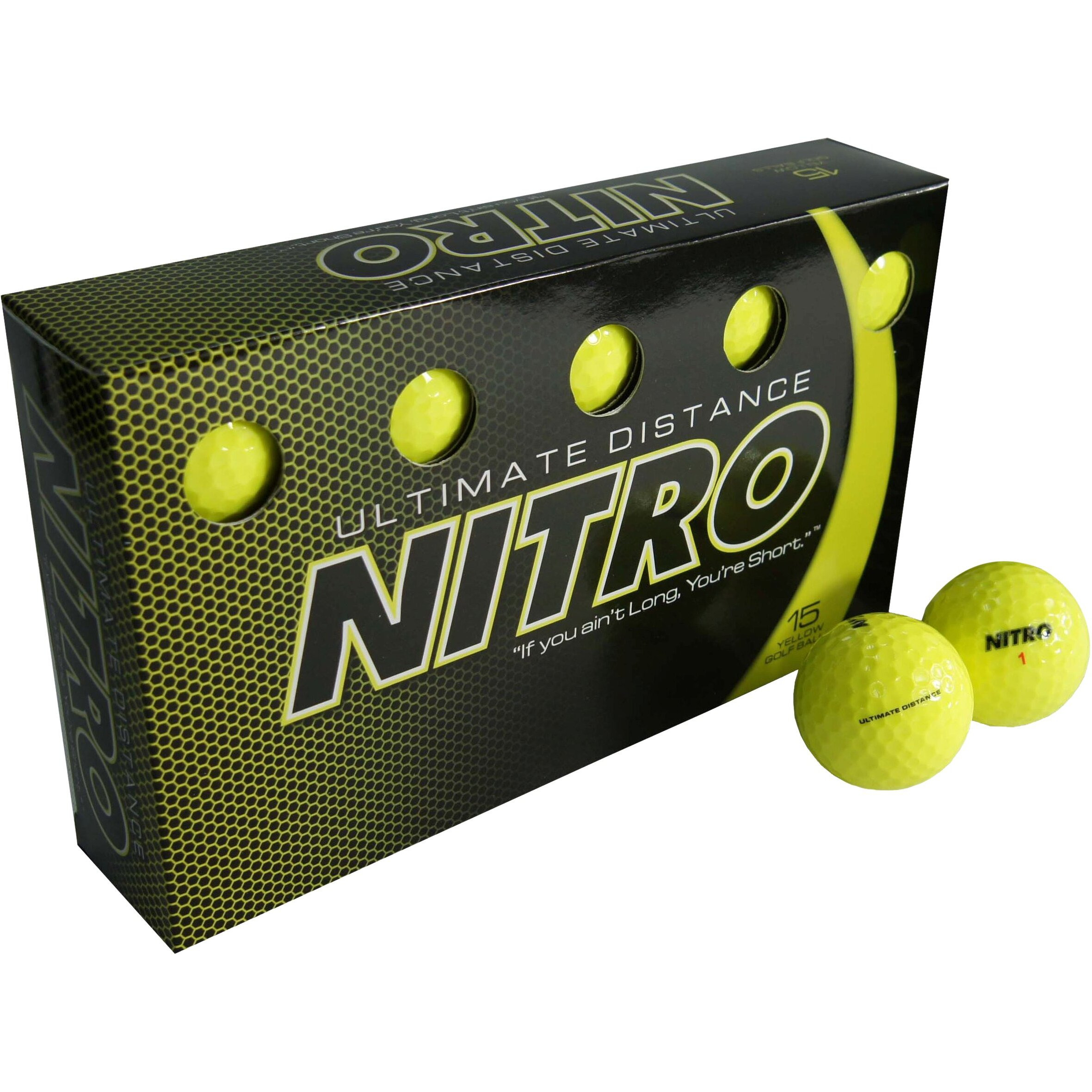 Nitro Long Distance High-Durability Golf Balls (15Pk) All Levels Ultimate Distance Titanium Core High Velocity Great Stop  Sticking Ability Golf Balls Usga Approved-Total Of 15-Yellow