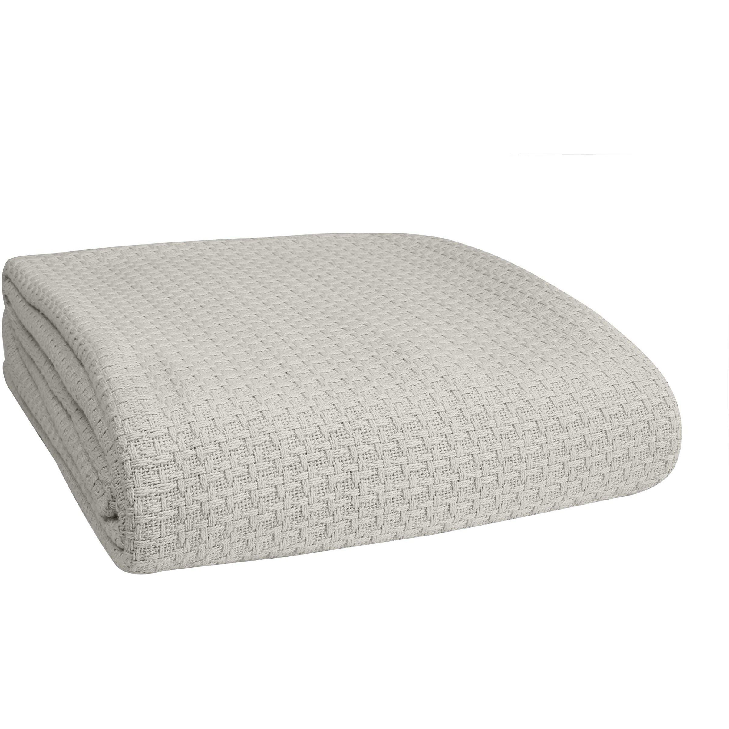 Elvana Home 100 Cotton Bed Blanket, Breathable Bed Blanket Queen Size, Cotton Thermal Blankets Queen, Perfect For Layering Any Bed For All Season, Light Grey
