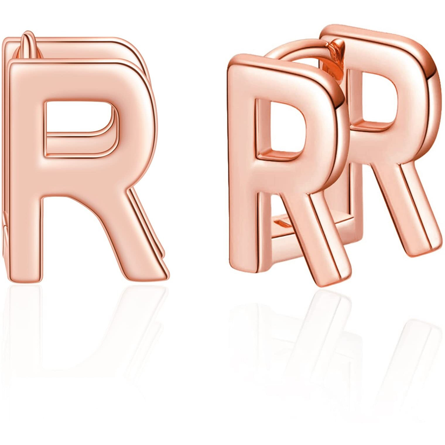 Sannyra R Rose Gold Plated Initial Stud Earrings For Women,Hypoallergenic Letter Earring, Trendy Jewelry Gifts For Her