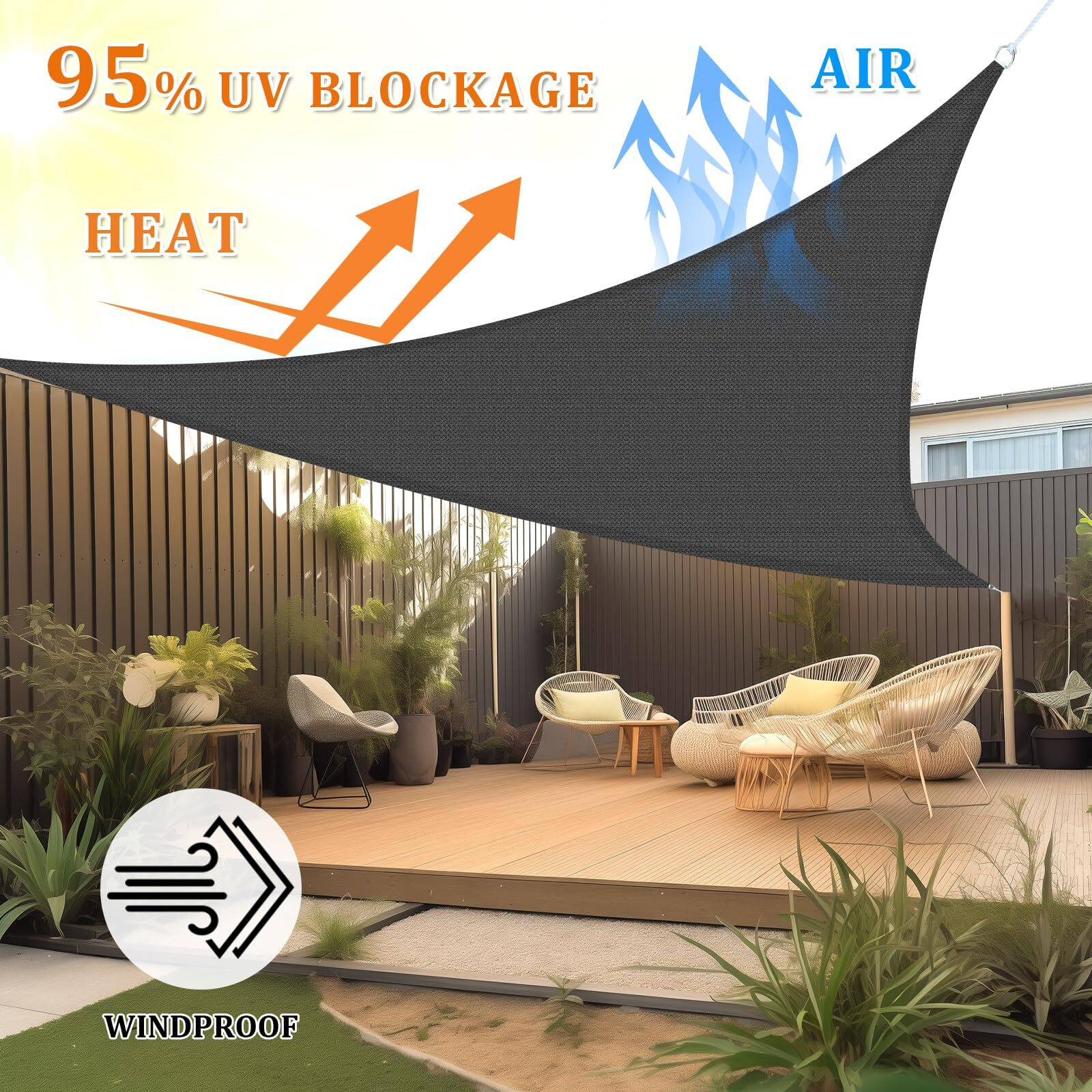 Shade&Beyond Triangle Sun Shade Sail 20 'X20 'X20 ' Permeable Canopy Dark Grey For Patio Garden Yard Deck Pergola (We Make Custom Size)