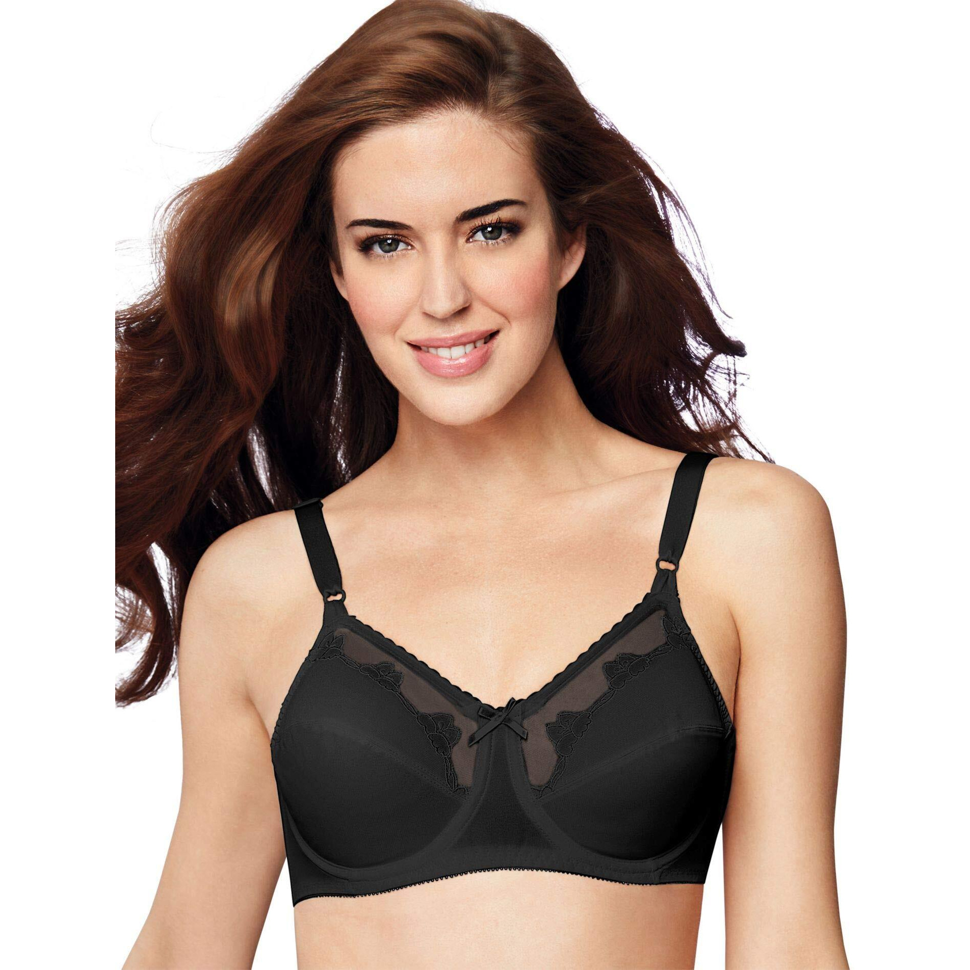 Bali Womens Flower Underwire Bra, 0180, 40B, Black