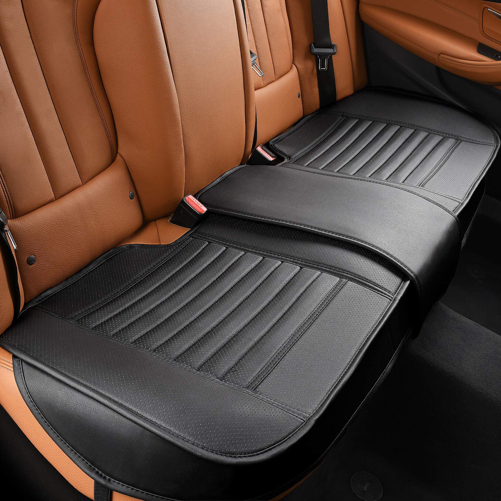 Sunny Color Back Seat Covers, Rear Seat Cushions, Auto Bench Protector With Breathable Pu Leather And Non-Slip Bottom Universal For 4 Season (Black, 61 X 20 5)