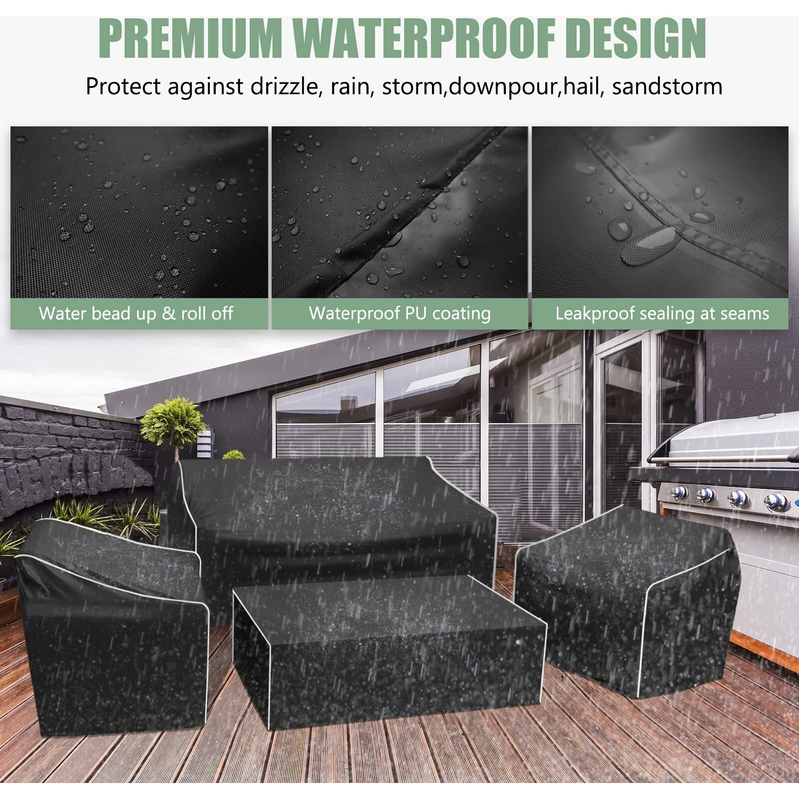 Gasadar Patio Furniture Covers Set, 4 Piece Waterproof Outdoor Furniture Cover For Outdoor Coffee Table, Chair, And Loveseat, Heavy Duty 600D, Black
