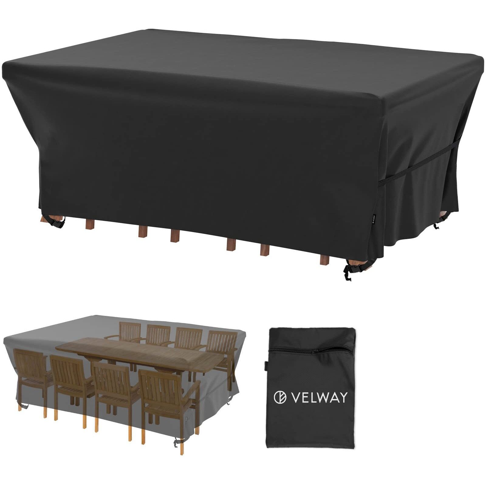 Velway Patio Furniture Cover Outdoor, Waterproof Rectangular Patio Table Chair Sofa Set Cover, 95   Lx64   Wx39   H, All Weather Oxford Tear-Resistant Material With Zipper Carrying Bag Windproof Buckles
