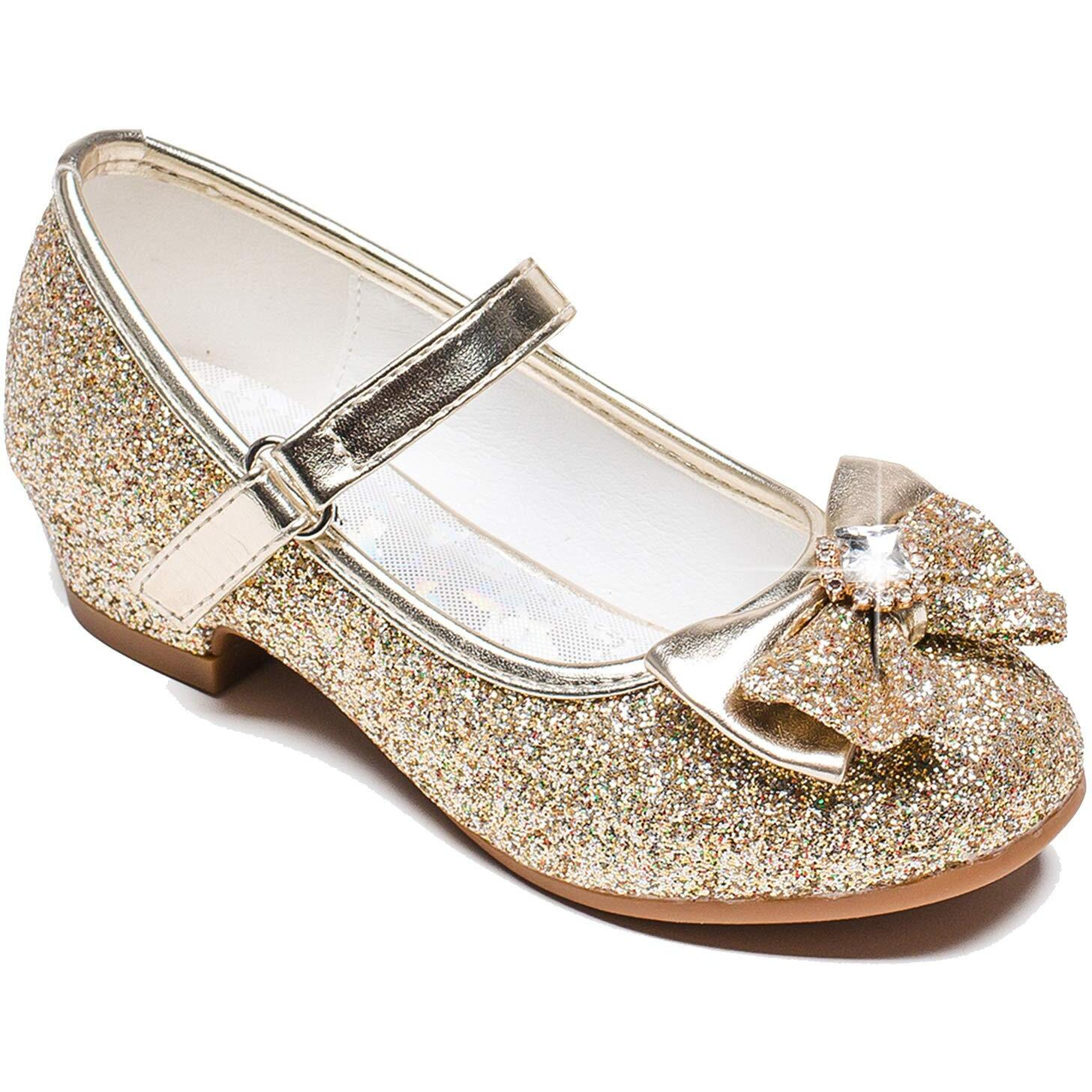 Furdeour Mary Jane Gold Shoes For Toddler Girls Wedding Party Prom Sequins Glitter Flower Girls Shoes Princess Size 12 Dress Up Shoes Cosplay Little Girls Party High Heel (2701Gold 12)