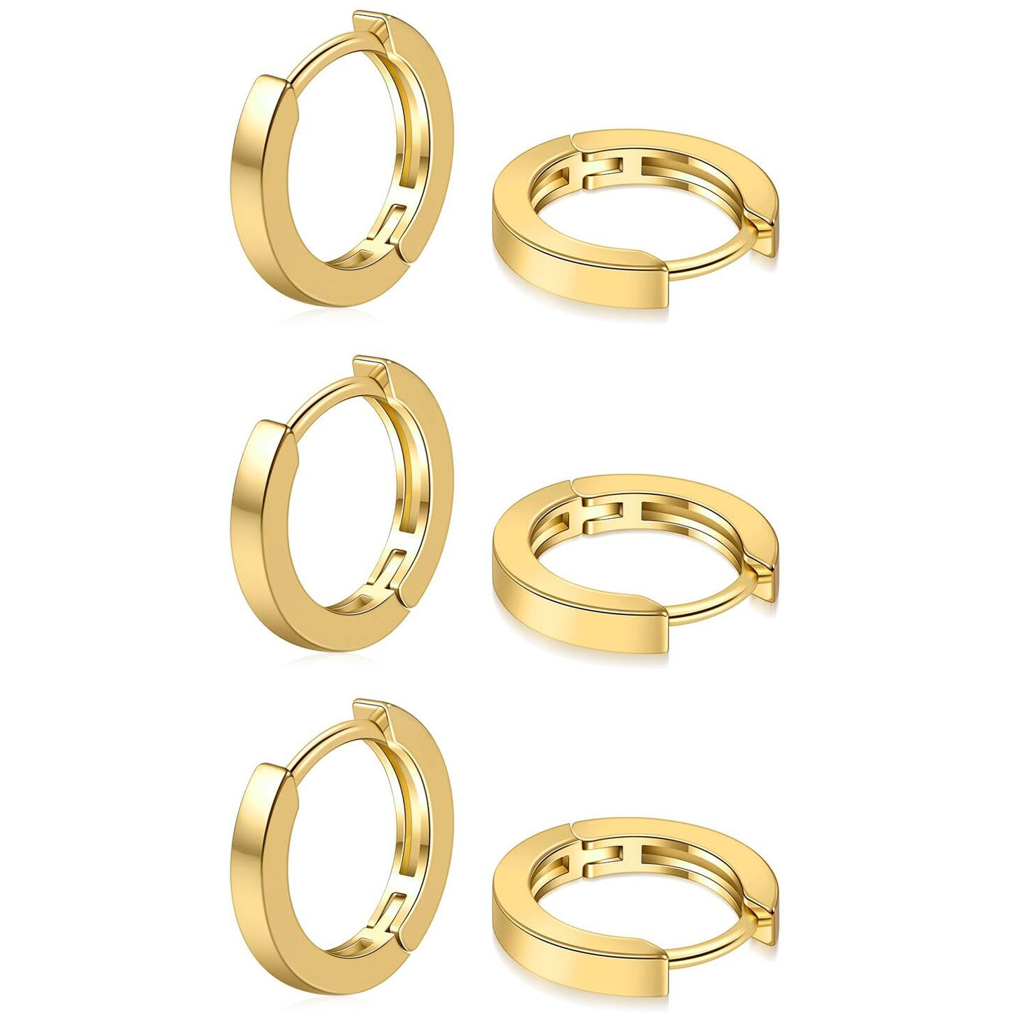 Micuco 3 Pairs Small Hoop Earrings For Women, 14K Gold Plated Tiny Helix Hoop Earring For Men, Cartilage Hoop Earring Set, Hypoallergenic Earrings 10Mm 10Mm 10Mm