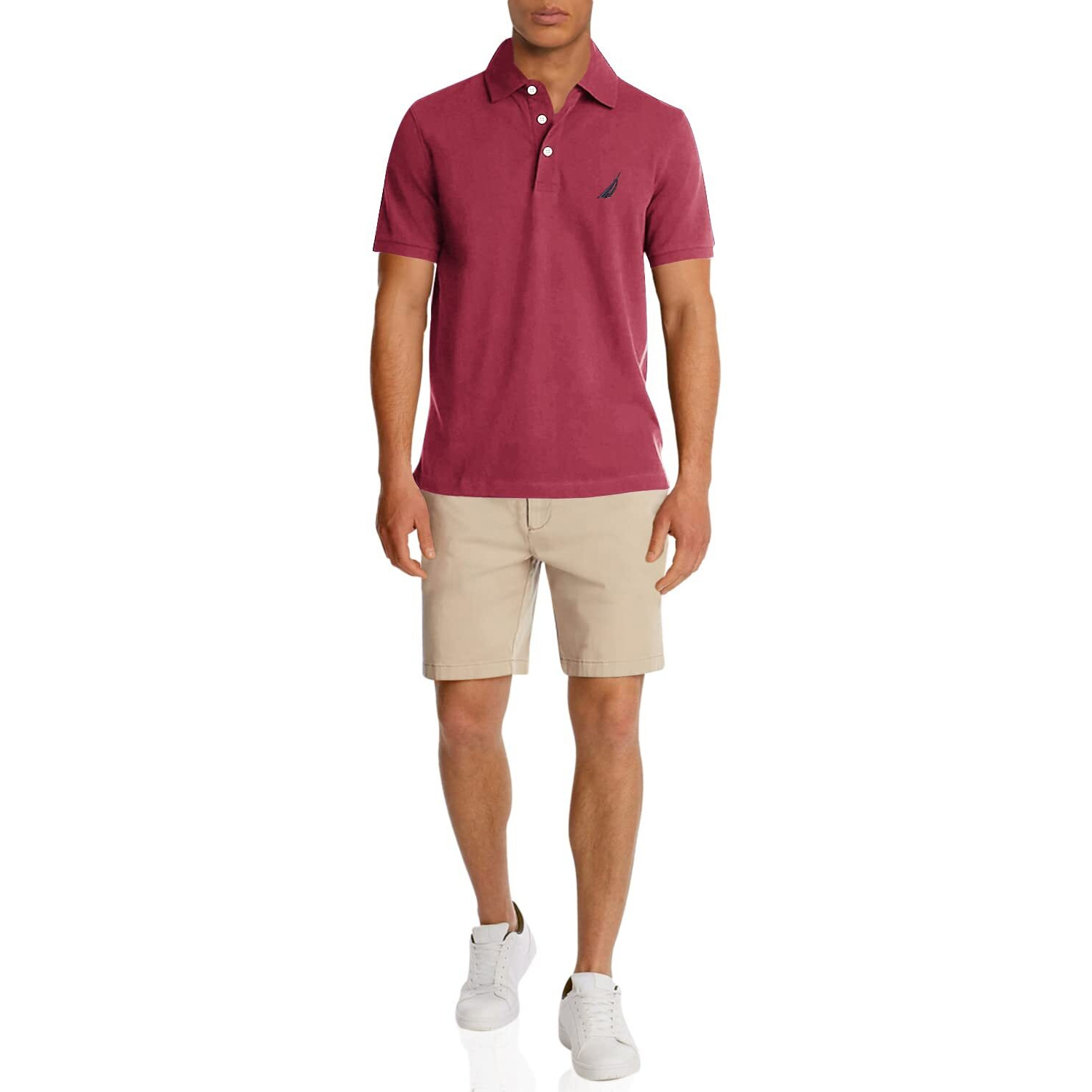 Nautica Mens Short Sleeve Solid Stretch Cotton Pique Polo Shirt, Maroon, Xx-Large