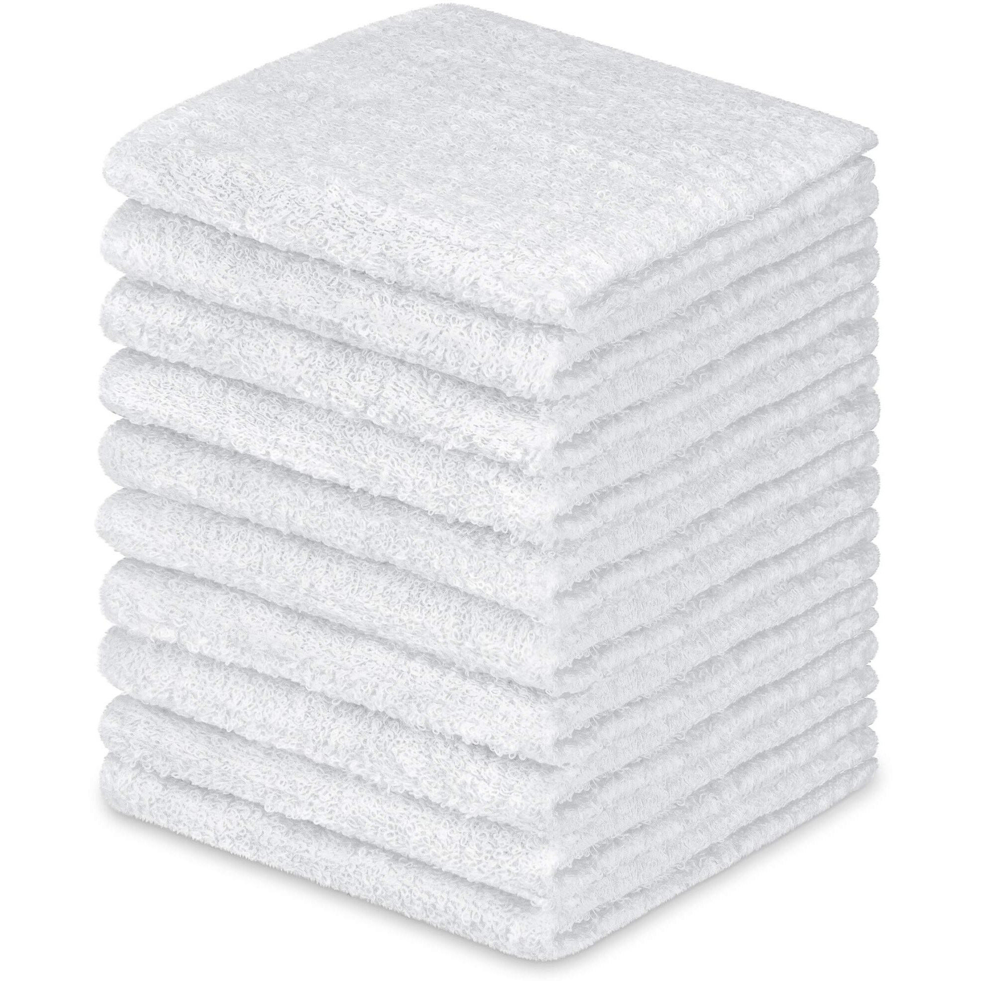 Decorrack 10 Pack 100 Cotton Wash Cloth, Luxurious Soft, 12 X 12 Inch Ultra Absorbent, Machine Washable Washcloths, White (10 Pack)