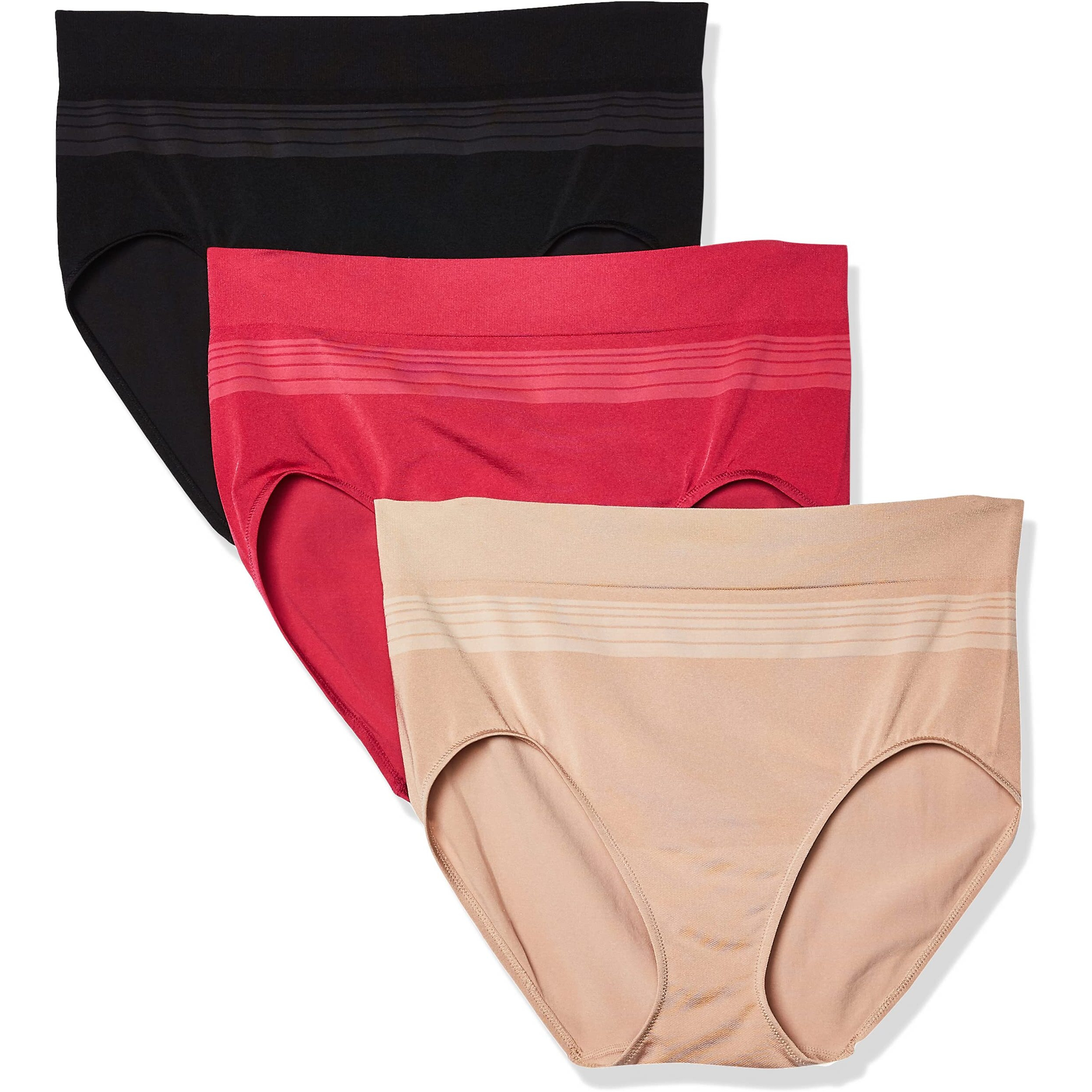 Warners Womens Blissful Benefits Seamless Bikini Panty 3 Pack Briefs, Blacktoasted Almondvivacious, Large Us