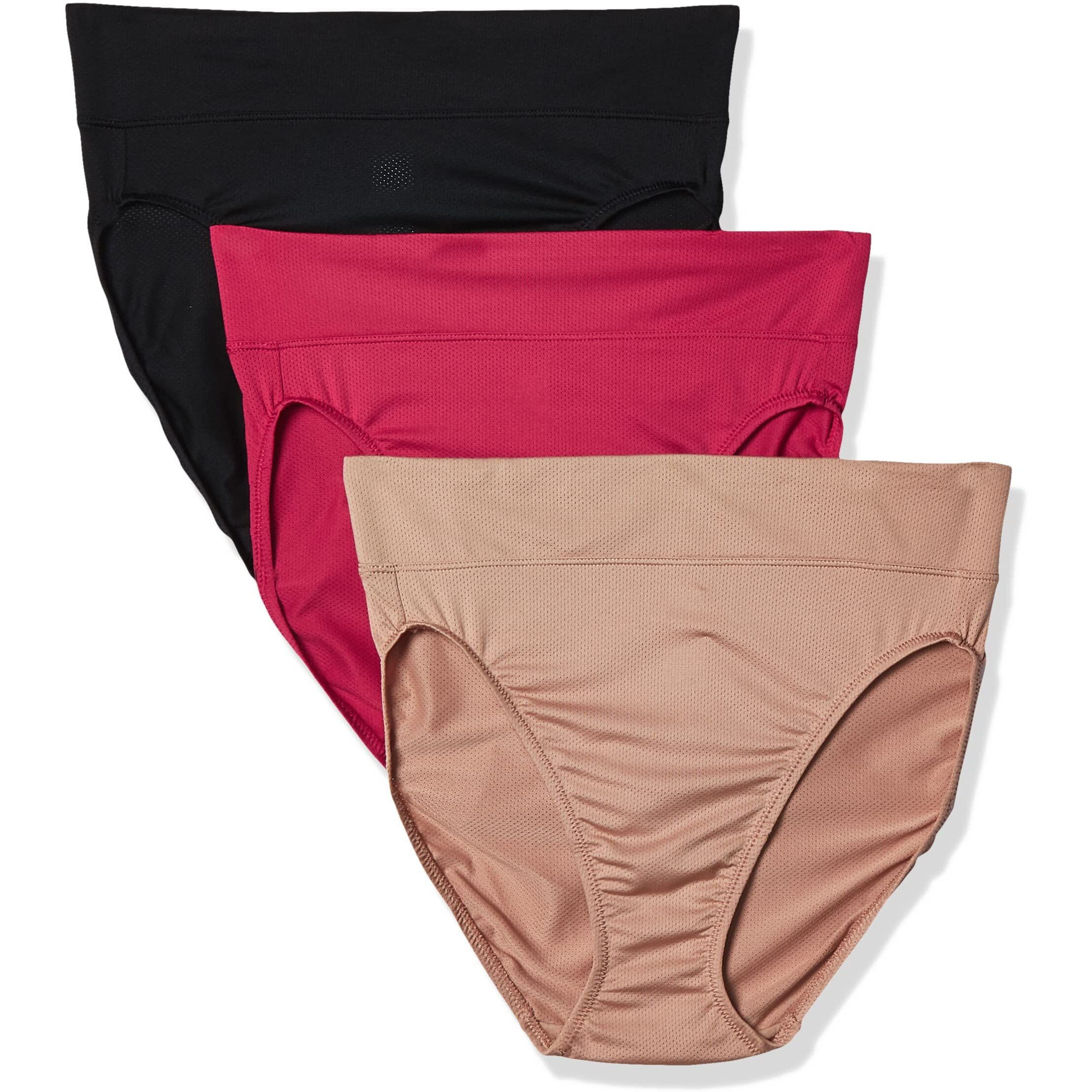 Warners Womens Allover Breathable Hi-Cut Panty, Vivacioustoasted Almondblack, X-Large