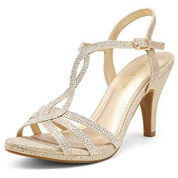 Dream Pairs Womens Amore_3 Gold Glitter Fashion Stilettos Open Toe Pump Heel Sandals Size 95 B(M) Us