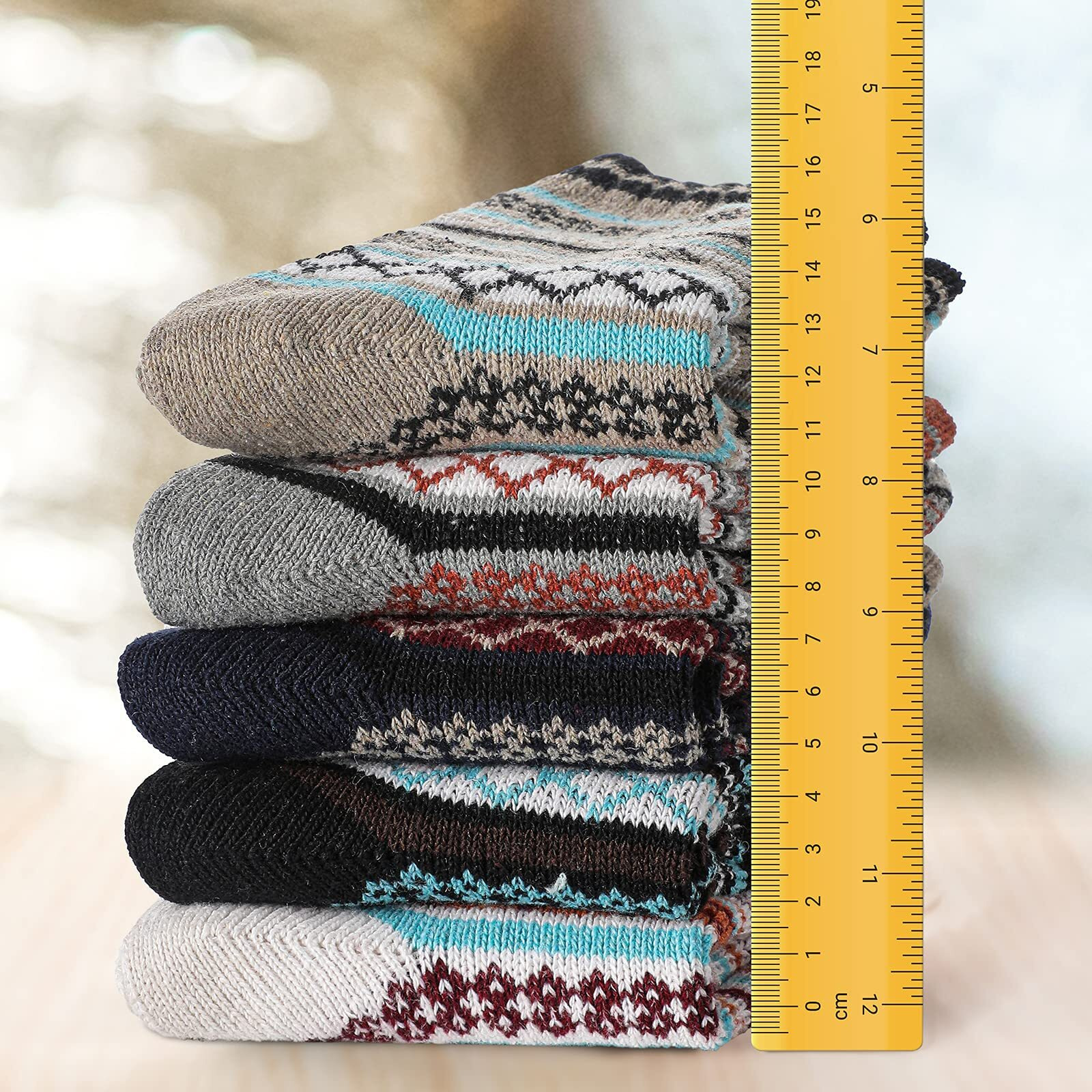 Trifabricy 5 Pairs Cozy Vintage Knit Socks - Warm Thick Winter Socks For Women And Men, Soft Crew Hiking Socks, Fashion Gift