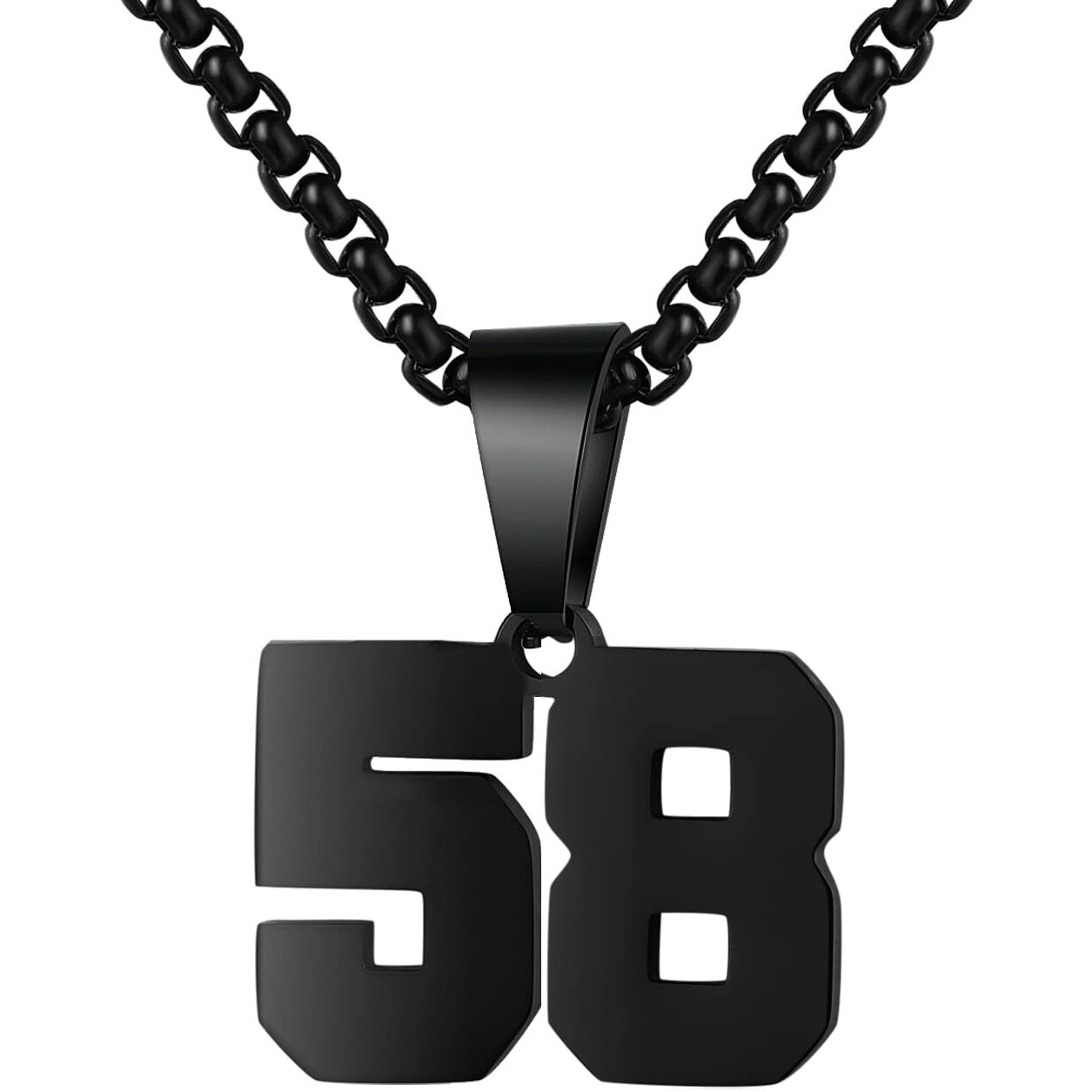 Number Necklaces Personalized Necklaces Black Initial Number Pendant Stainless Steel Chain Movement Necklaces For Men Women (58)