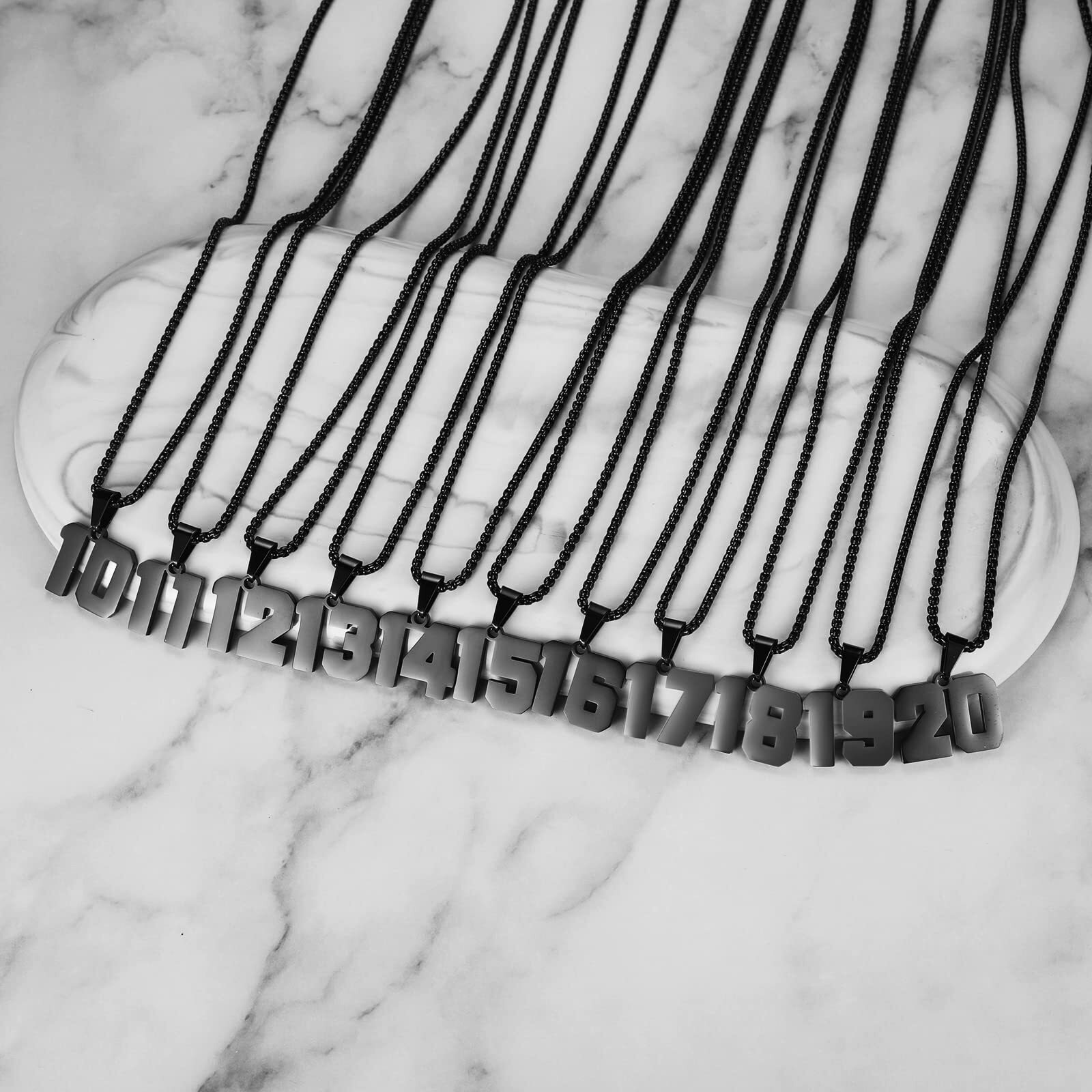 Number Necklaces Personalized Necklaces Black Initial Number Pendant Stainless Steel Chain Movement Necklaces For Men Women (58)