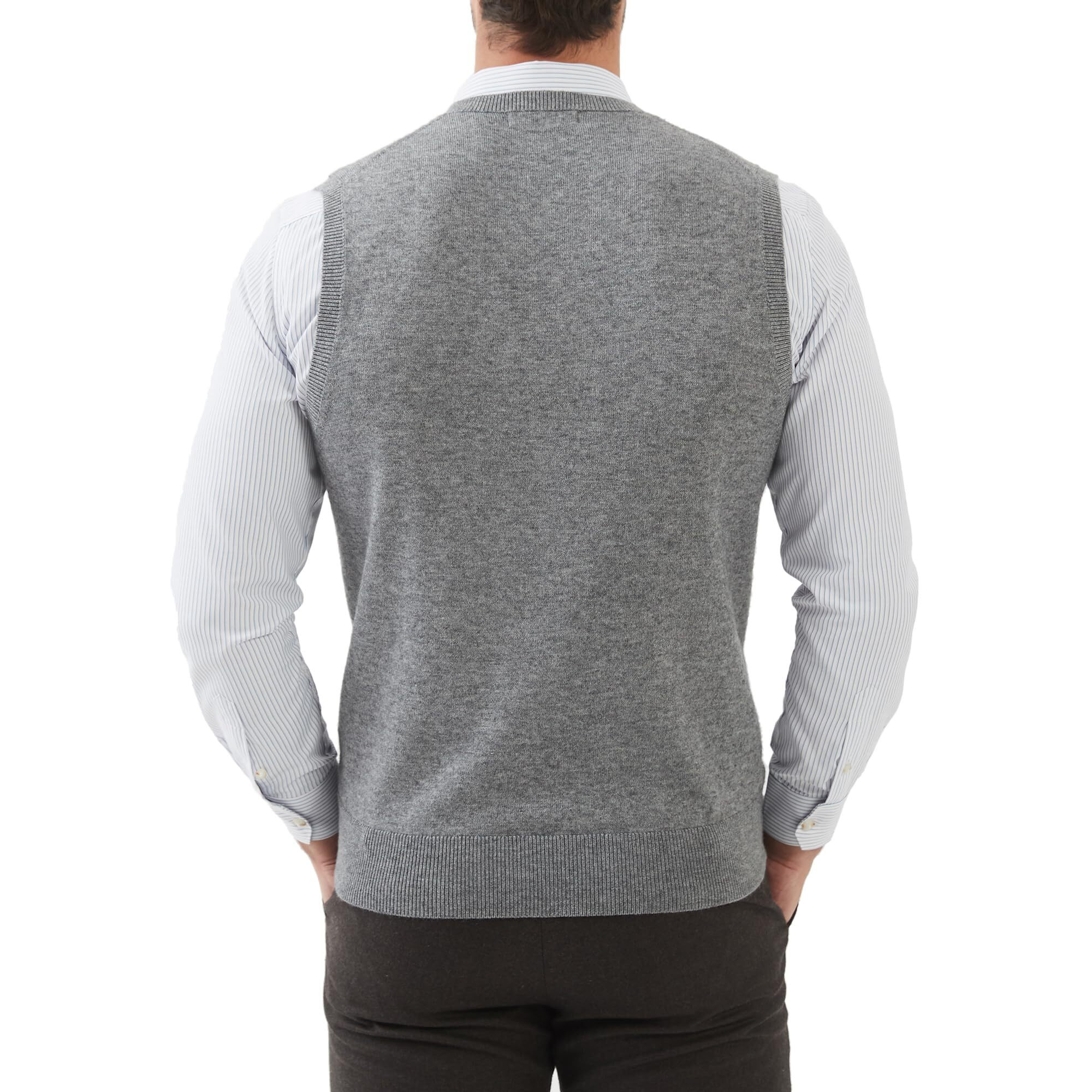 Kallspin Men 's Big & Tall Wool Blended Vest Sweater Relaxed Fit V Neck Sleeveless Knitted Pullover (Light Grey Xl-Tall)