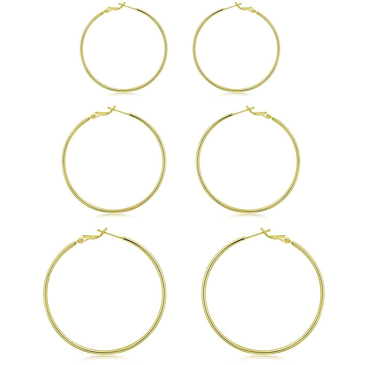 14K Gold Plated Hoop Earrings,925 Sterling Silver Hoop Earrings 3 Pairs Big Hoop Earrings Set For Women ' Gifts Jewelry(30/40/50Mm)