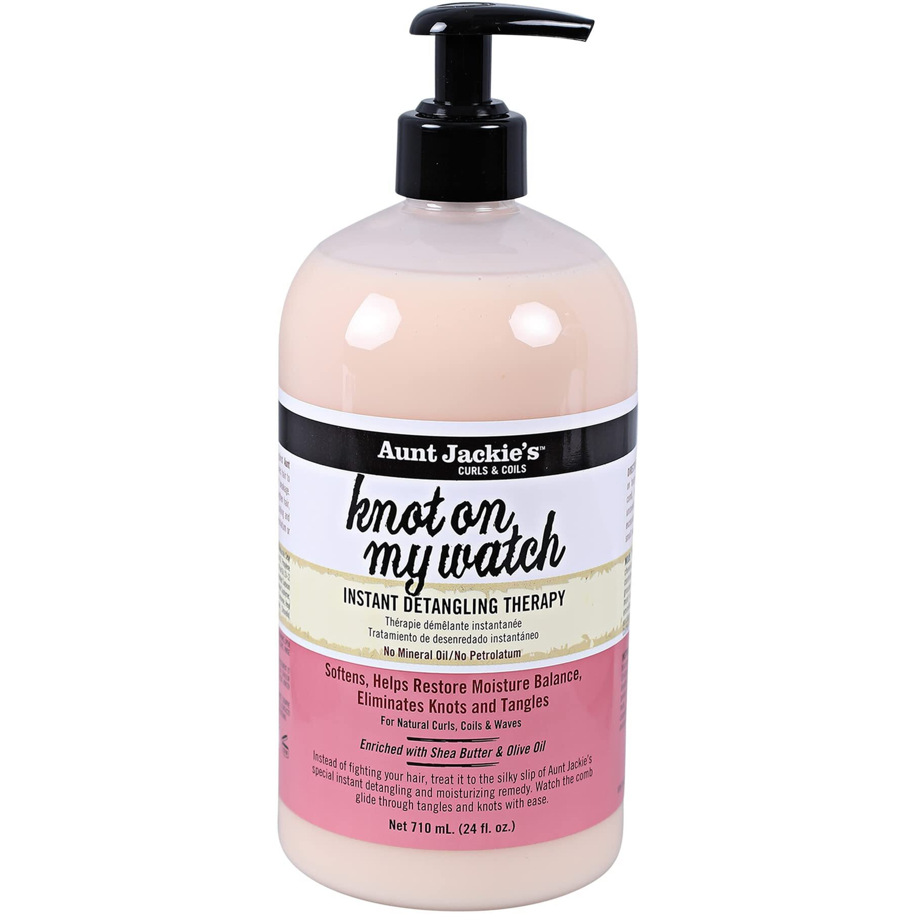 Aunt Jackie's Curls And Coils Knot On My Watch, Large 24Oz Family Sized Pump, Instant Hair Detangling Therapy For Natural Curls, Coils And Waves, Pink