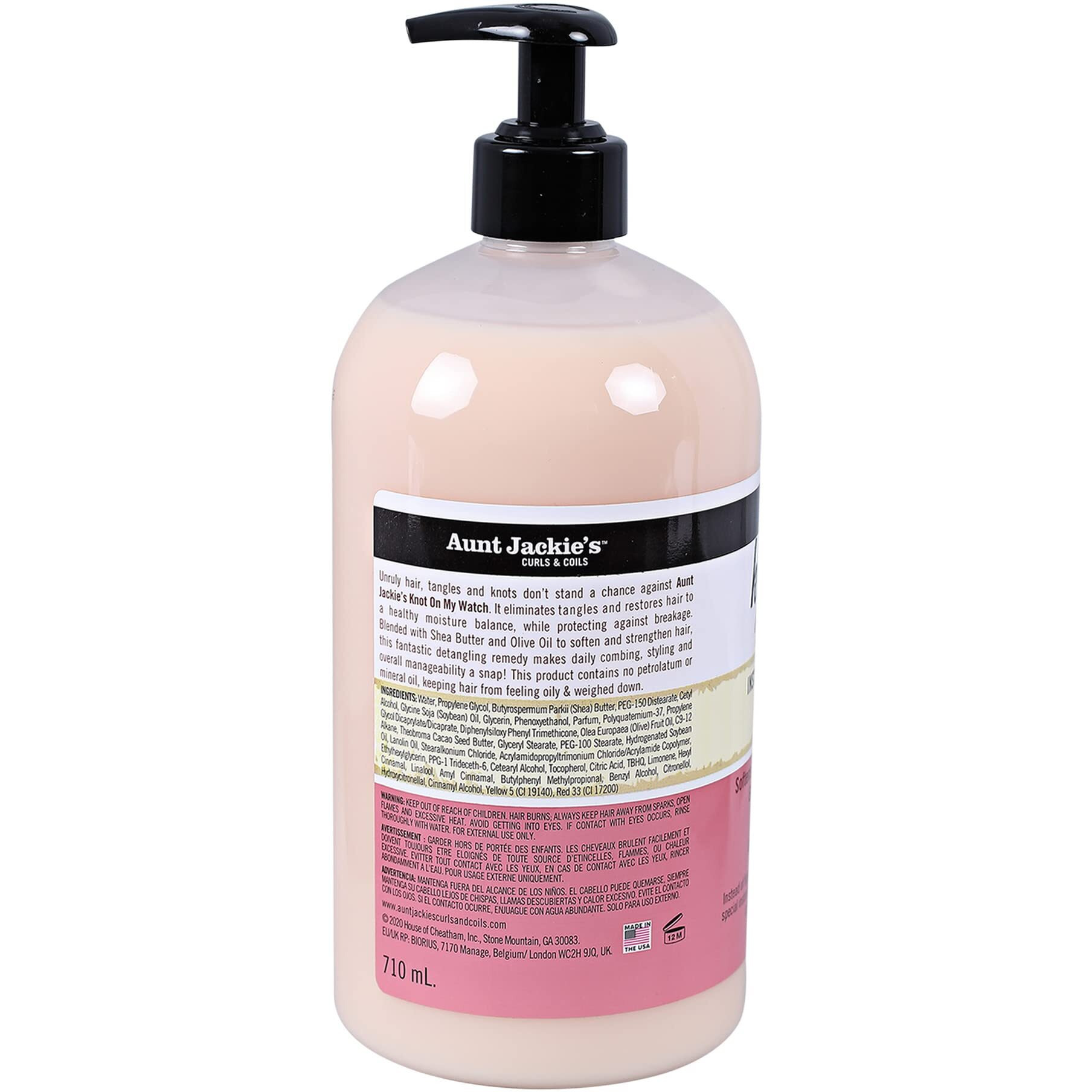 Aunt Jackie's Curls And Coils Knot On My Watch, Large 24Oz Family Sized Pump, Instant Hair Detangling Therapy For Natural Curls, Coils And Waves, Pink