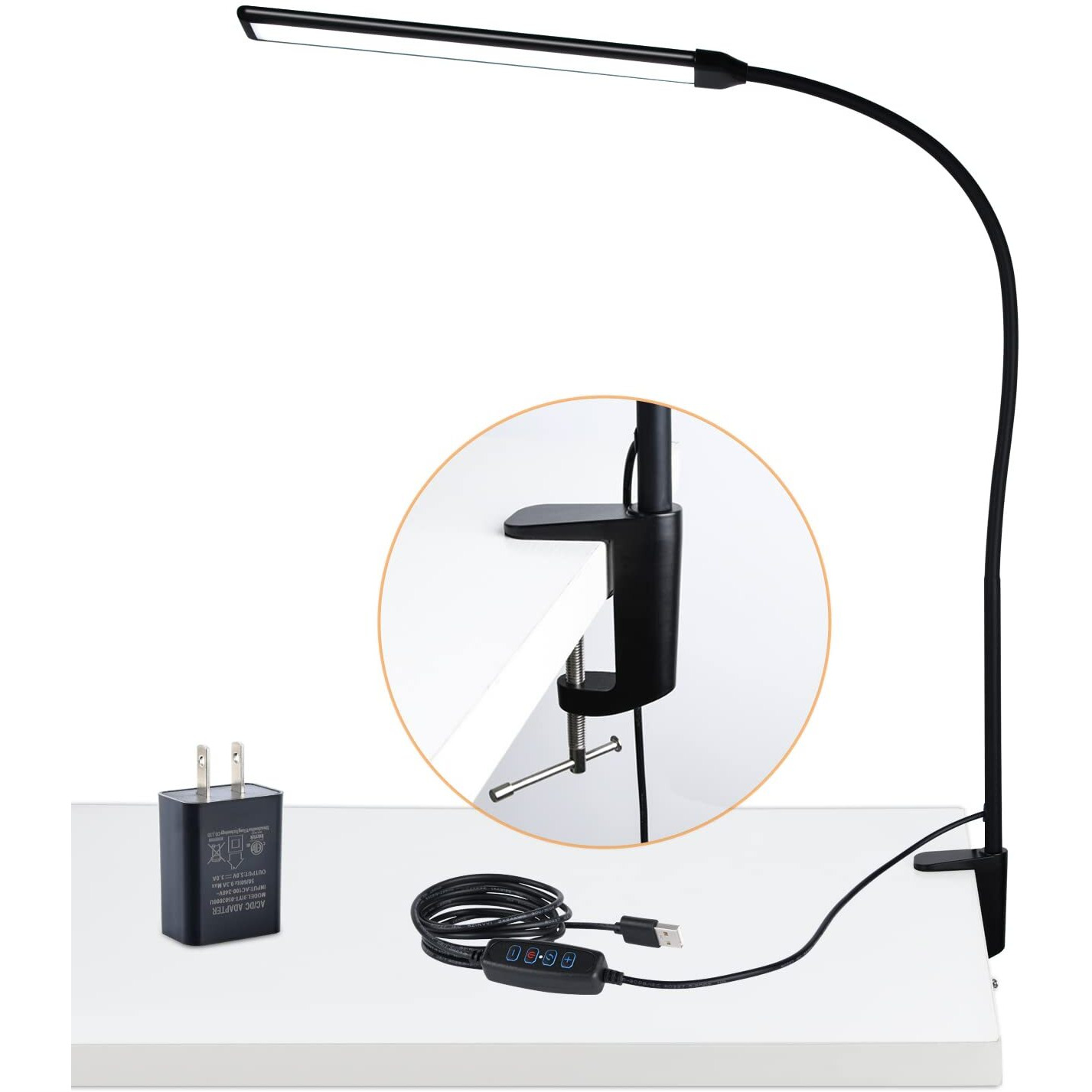 Cesunlight Led Desk Lamp With Clamp, Clamp Light, Tall Desk Lamp With Long Gooseneck, 11W, 850 Lms, 3 Color Modes, 10 Brightness Levels, Eye-Caring, Clip On Desk Light For Reading, Home, Office