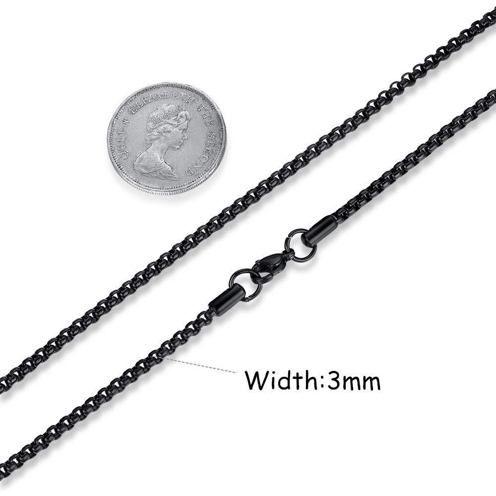 Fosir Mens Womens 3Mm Stainless Steel Black Rolo Cable Chain Necklace (20 Inch)