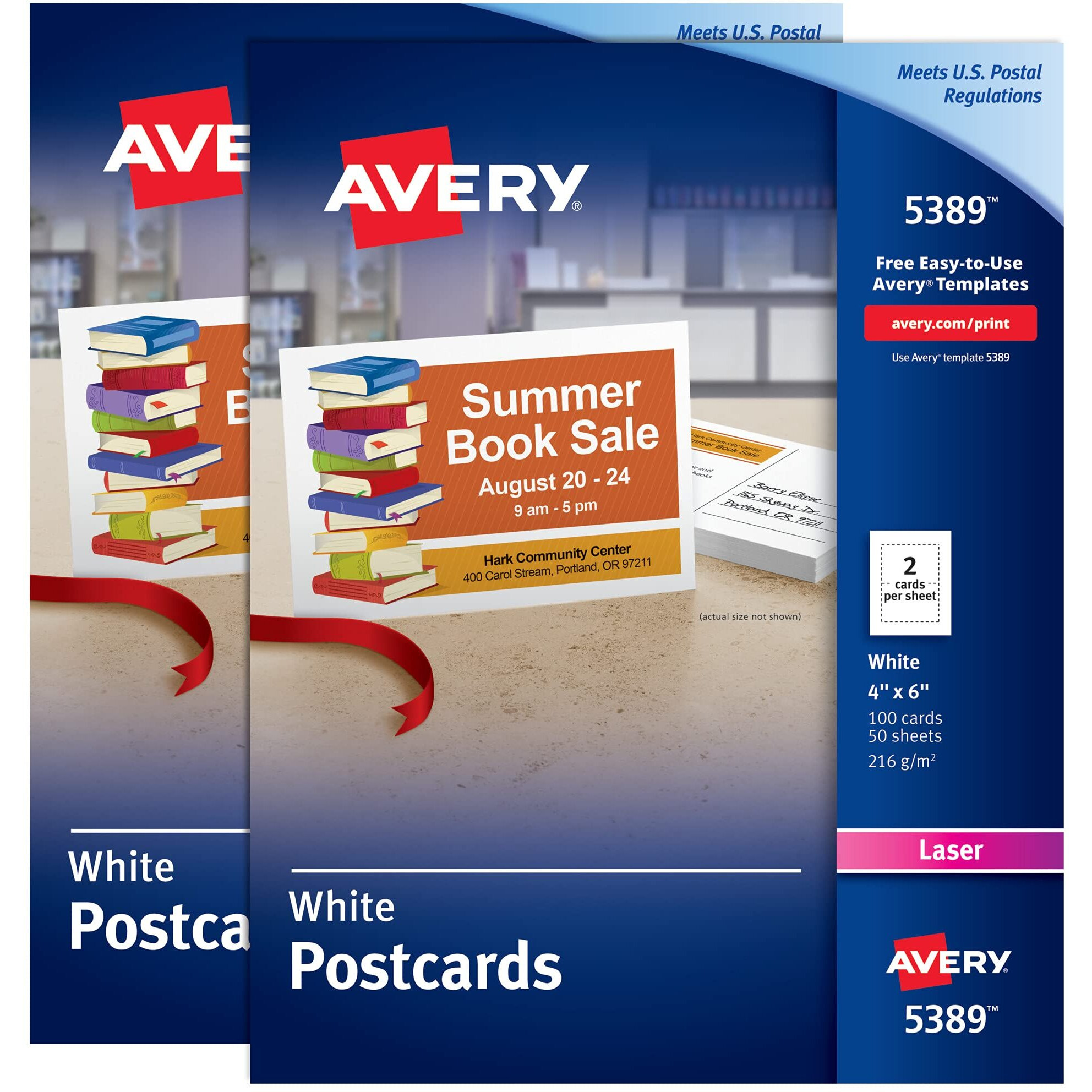 Avery Printable Cards With Sure Feed Technology, 4 X 6, Us Postcard Size, Laser, 2-Pack, 100 Cards Per Pack, 200 Blank Postcards Total (15389)