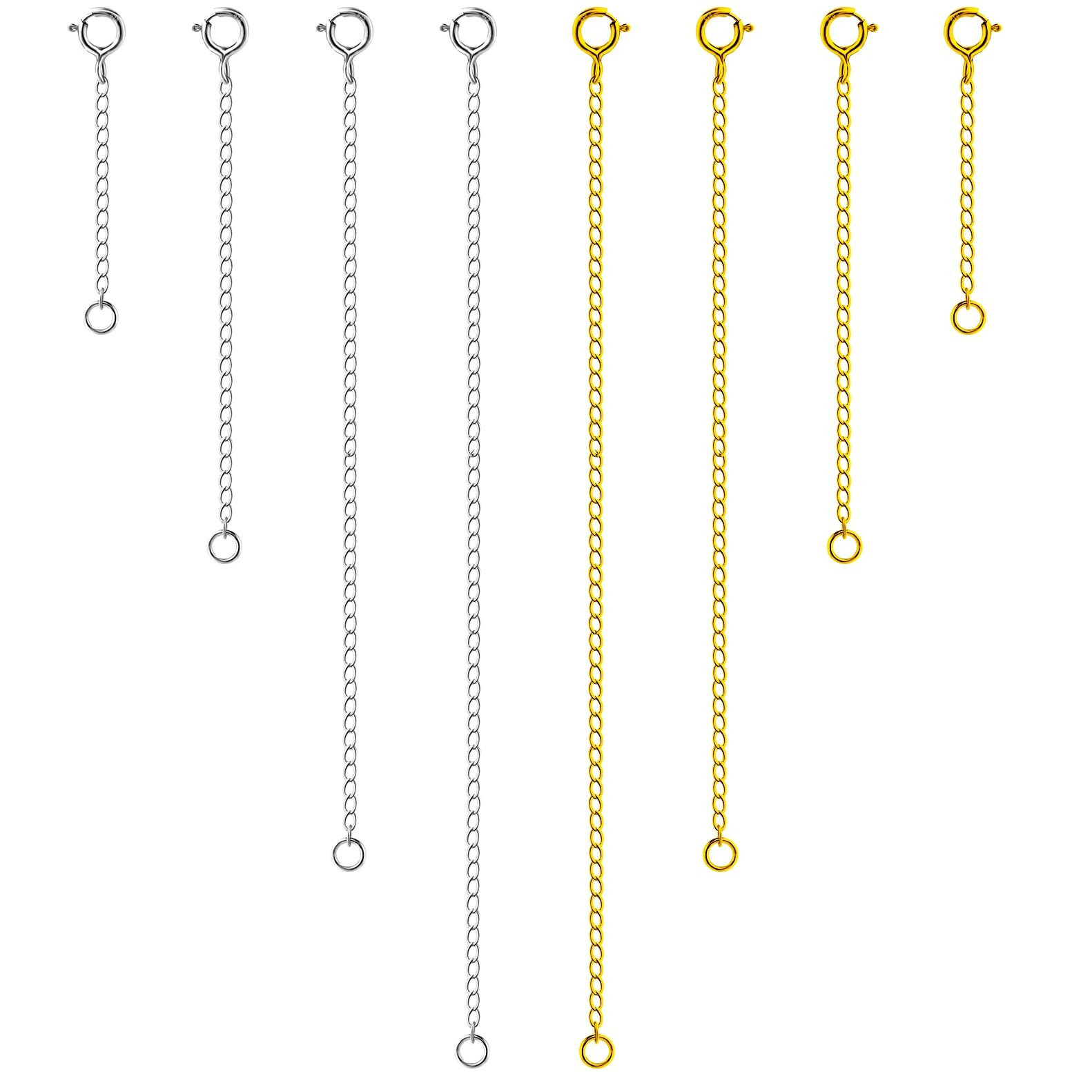 8Pcs 925 Sterling Silver Necklace Extender, Gold And Silver Chain Extenders Bracelet Anklet Extension For Women Multiple Necklaces Jewelry (1   , 2   , 3   , 4   )