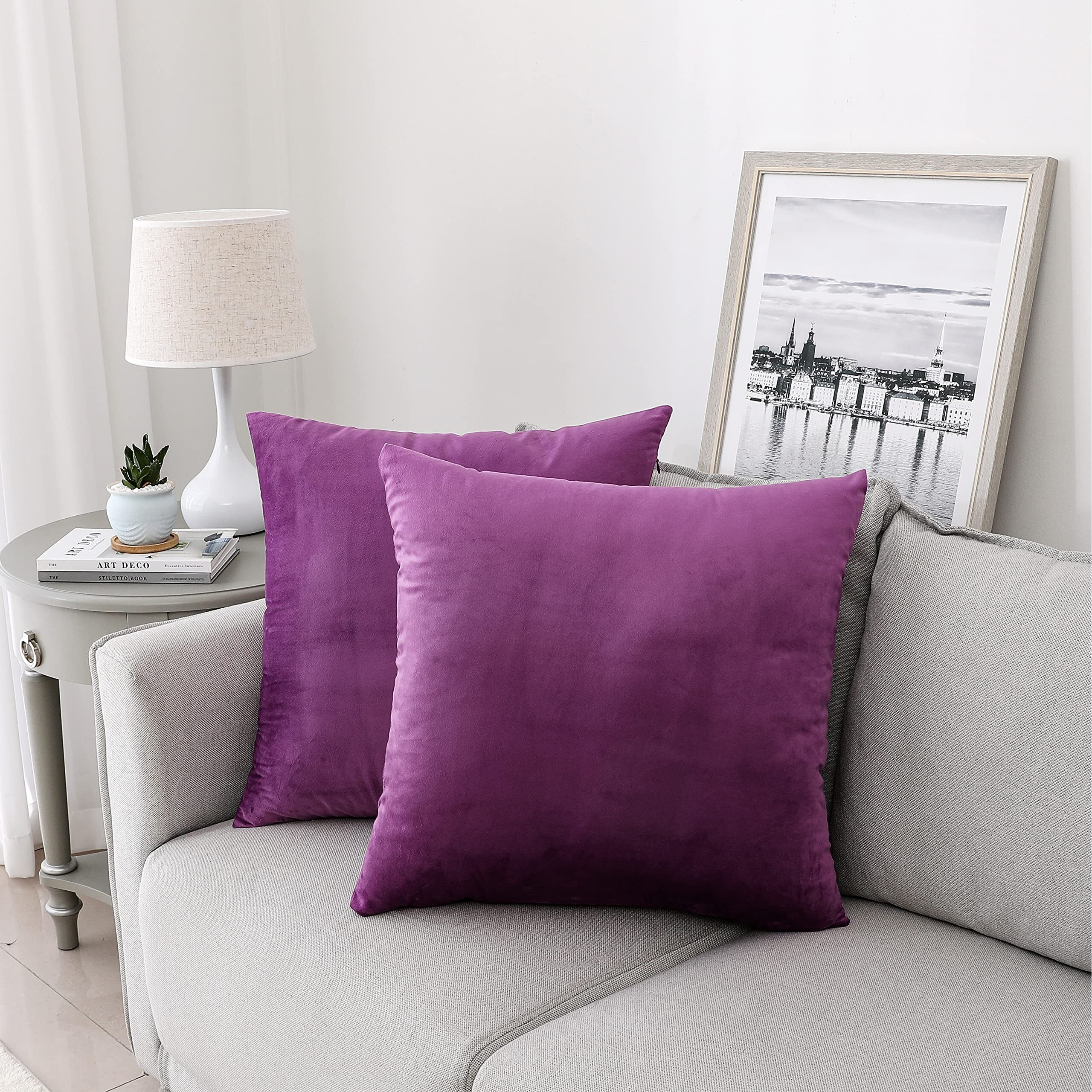 Nini All Decorative Throw Pillow Covers Pack Of 2, Velvet Throw Pillow Cases For Couch Pillows Cover Bedroom Living Room Outdoor, Pillow Covers 18X18 Inch Purple